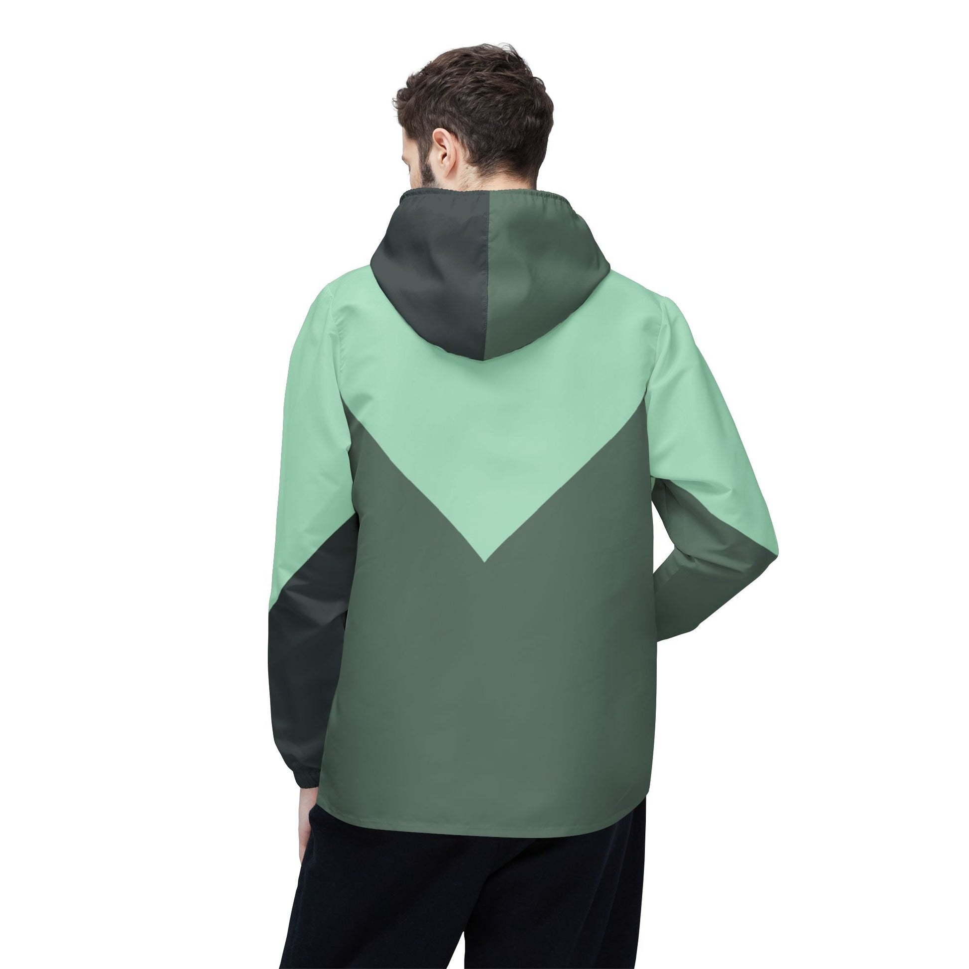 Mint Chevron Windbreaker Jacket — Lightweight Hooded Outdoor Jacket Printify bakabo.club