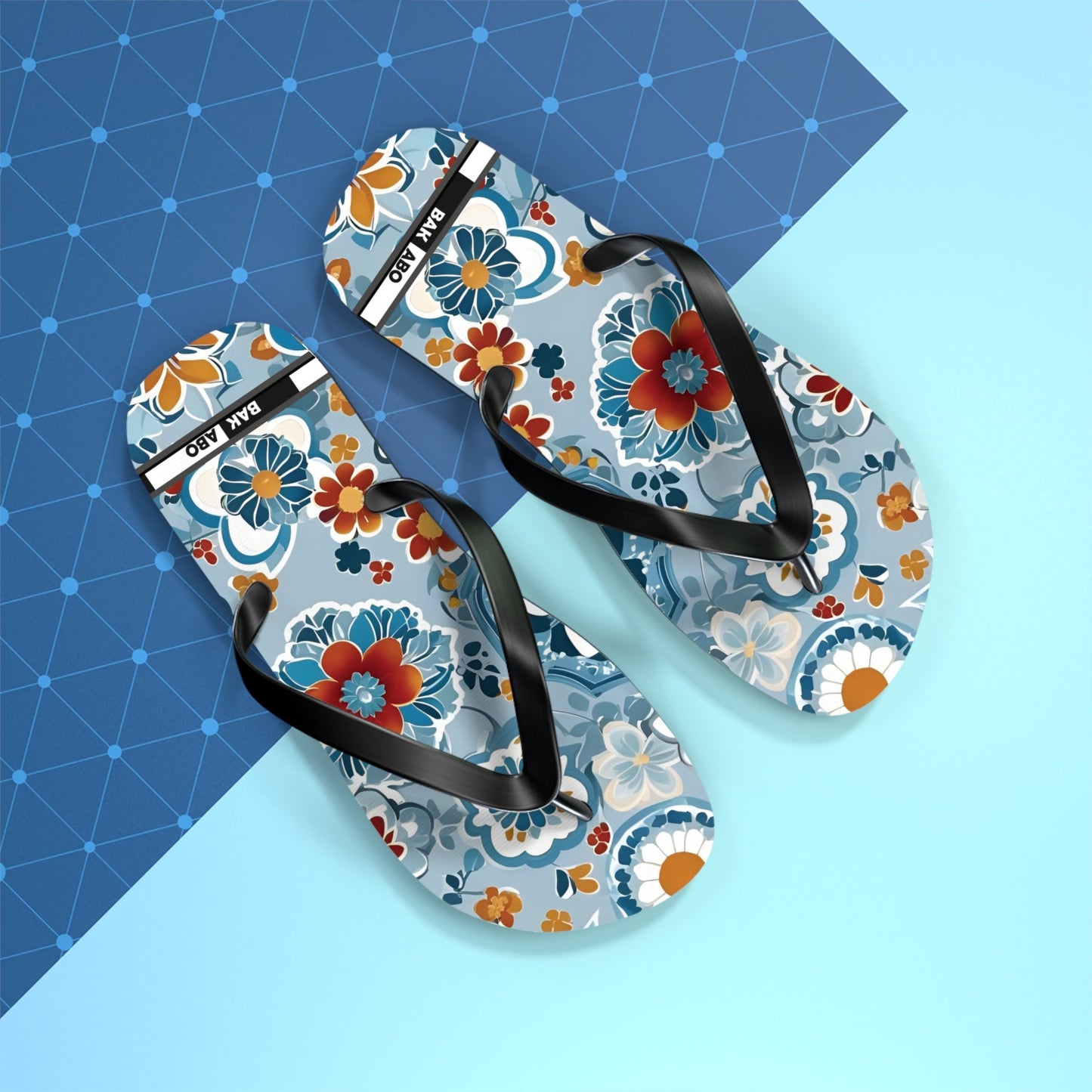 Floral Blue Retro Flip Flops — Women’s Summer Beach Sandals Printify bakabo.club