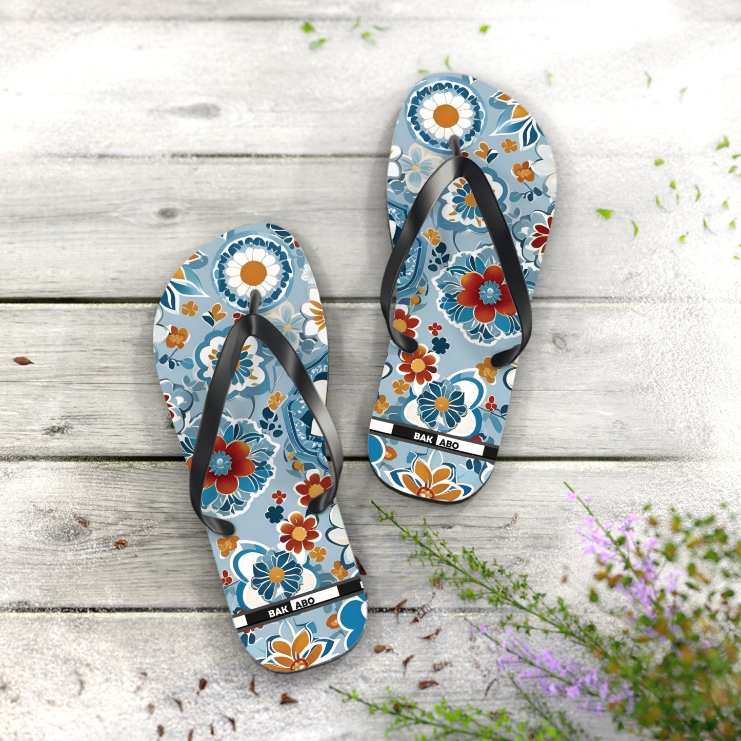 Floral Blue Retro Flip Flops — Women’s Summer Beach Sandals Printify bakabo.club