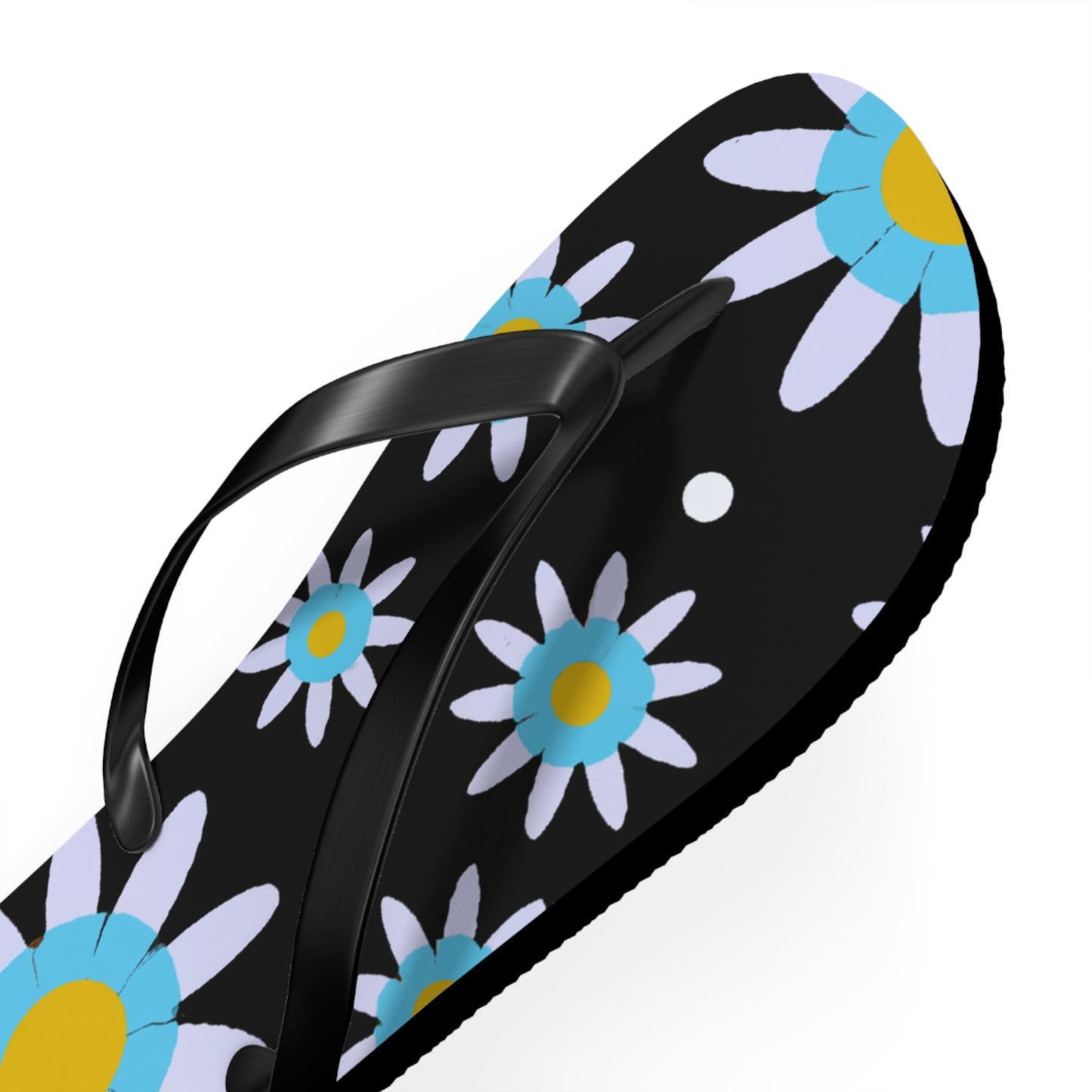 Daisy Pattern Flip Flops – Blue & Yellow Floral Summer Sandals Printify bakabo.club