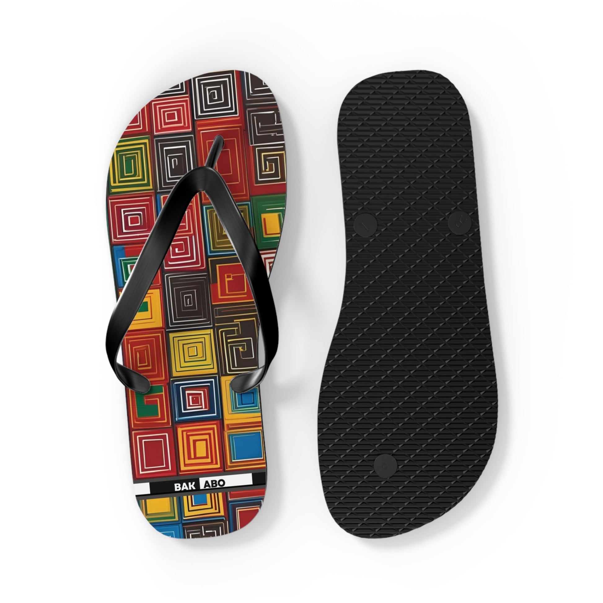Colorful Geometric Square Flip Flops — Retro Pattern Beach Sandals Printify bakabo.club