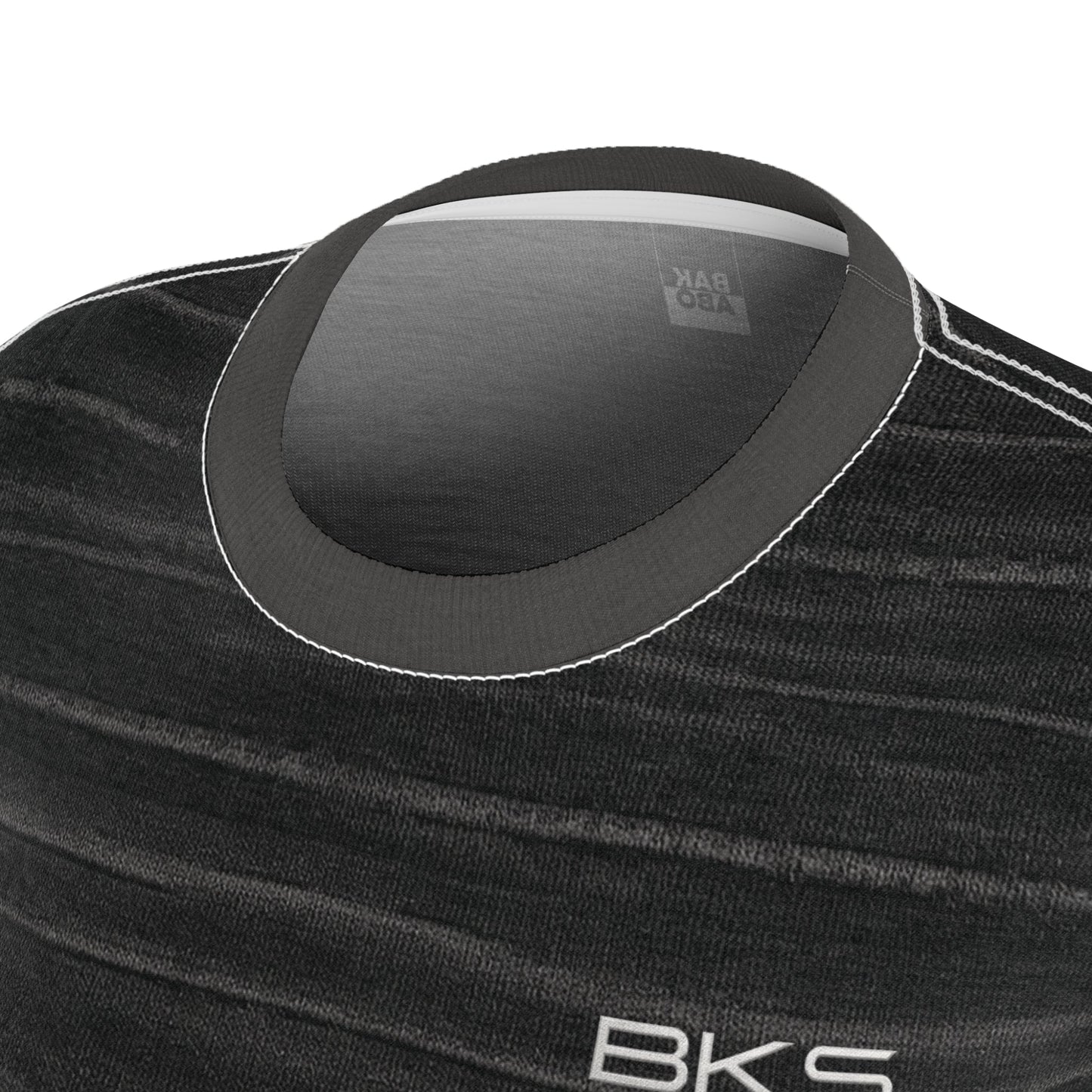 Women’s Black Washed Stripe Tee — ‘BKS’ Minimal Logo Printify bakabo.club