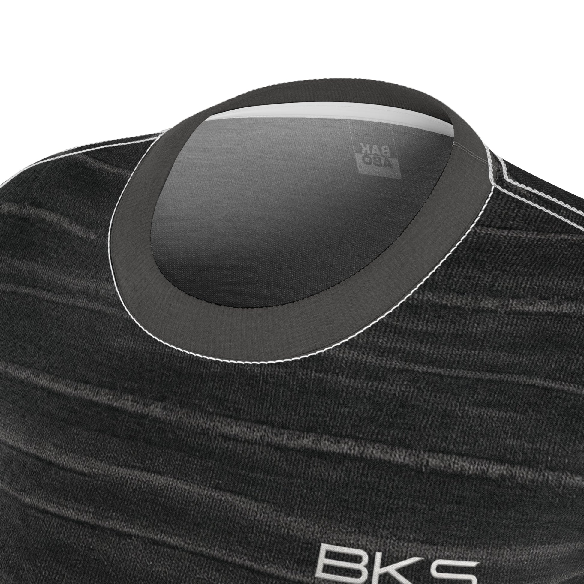 Women’s Black Washed Stripe Tee — ‘BKS’ Minimal Logo Printify bakabo.club
