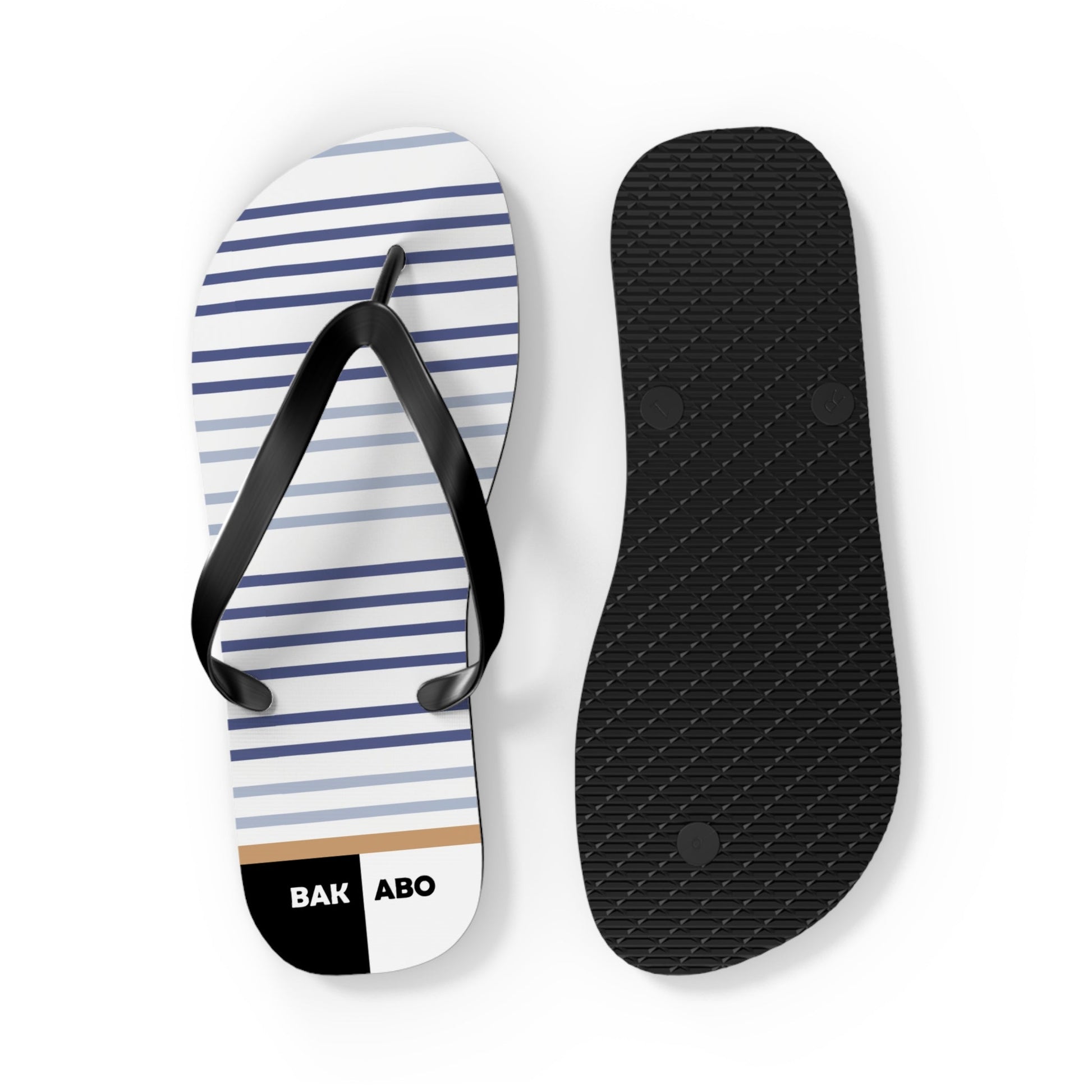 Striped Nautical Flip Flops – Casual Beach Sandals with 'BAK ABO' Accent Printify bakabo.club