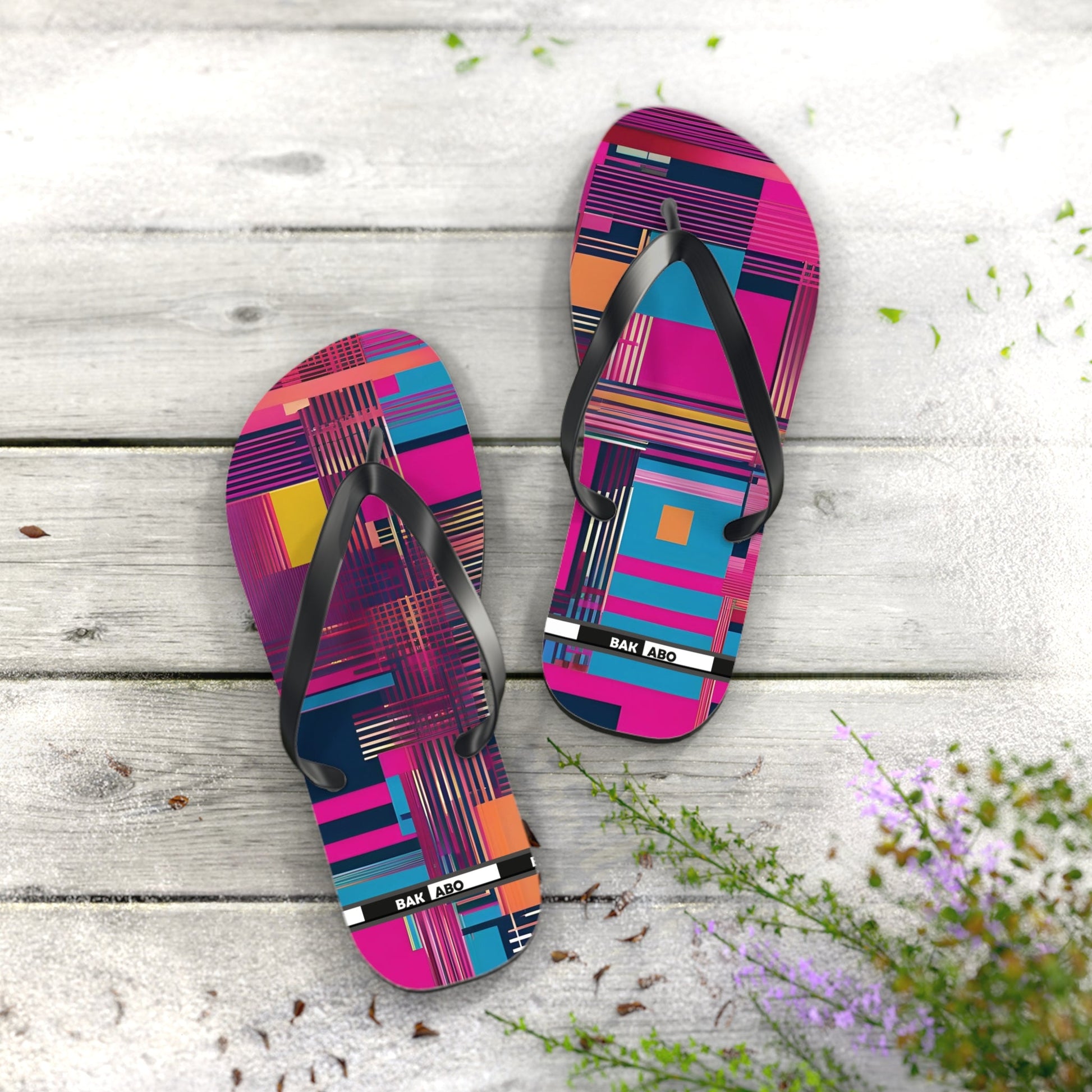 Flip Flops — Vibrant Geometric Pattern Beach Sandals Printify bakabo.club