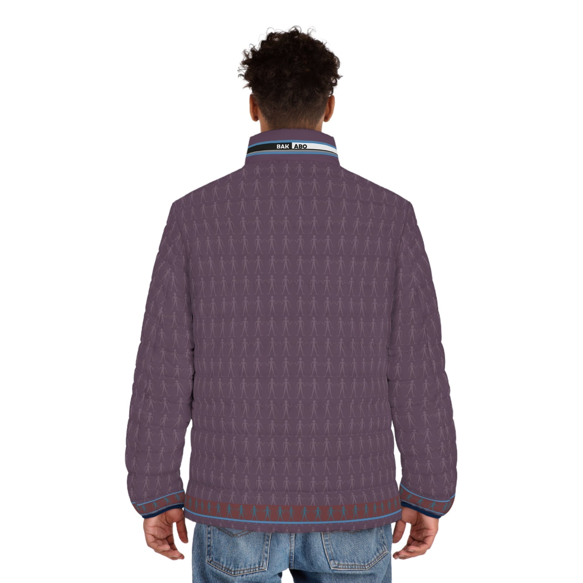 Puffer Jacket — Subtle Geometric Plum All-Over Print