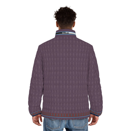 Puffer Jacket — Subtle Geometric Plum All-Over Print