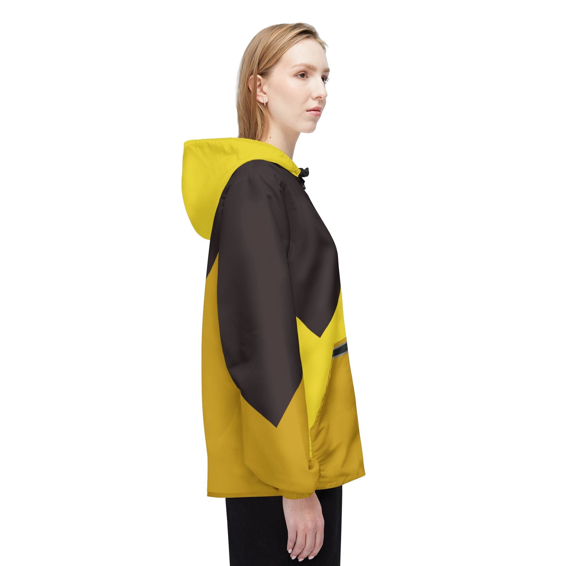 Yellow Chevron Windbreaker Jacket – Lightweight Hooded All-Over Print Printify bakabo.club