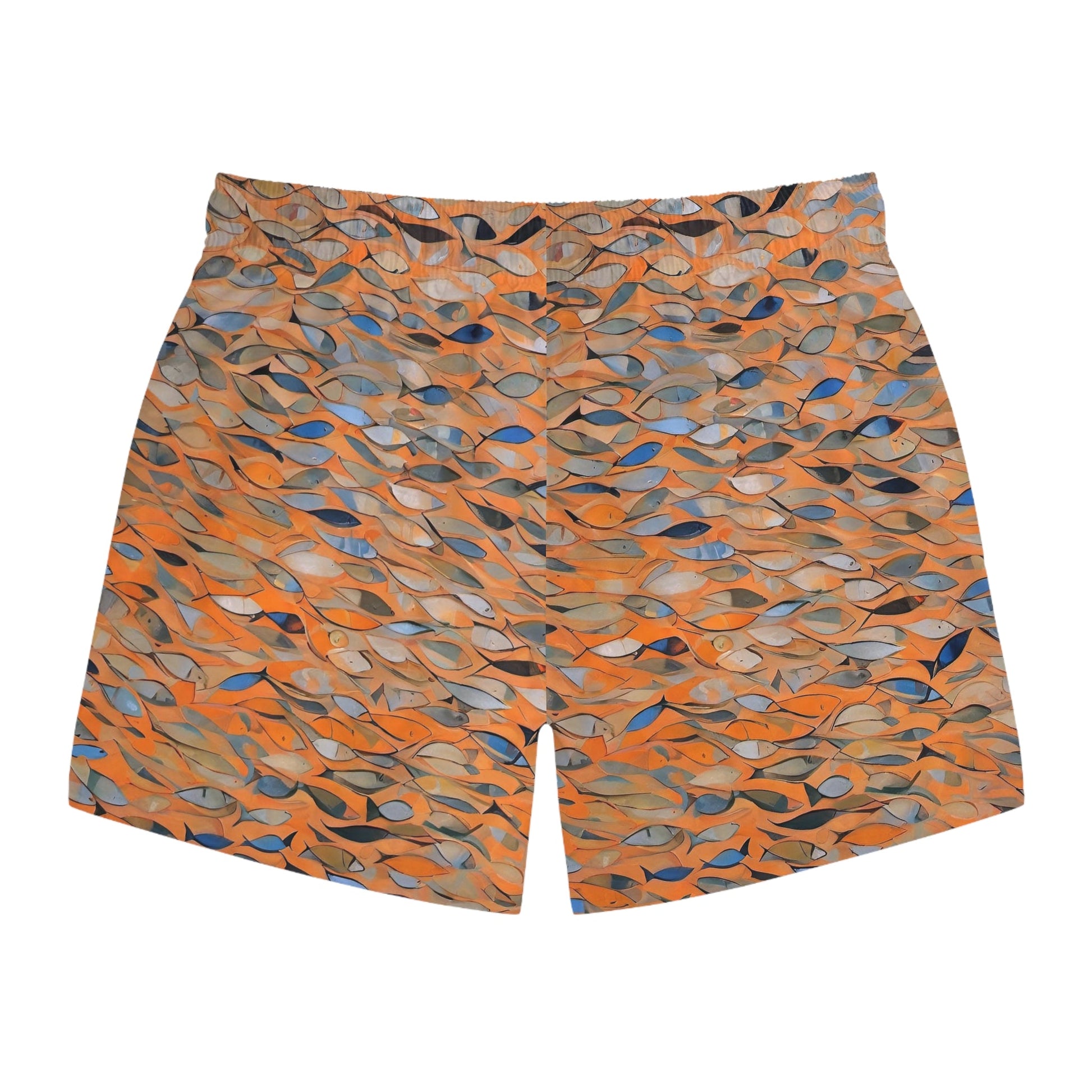 Fish School Swim Trunks — Orange Abstract All-Over-Print Beach Shorts Printify bakabo.club