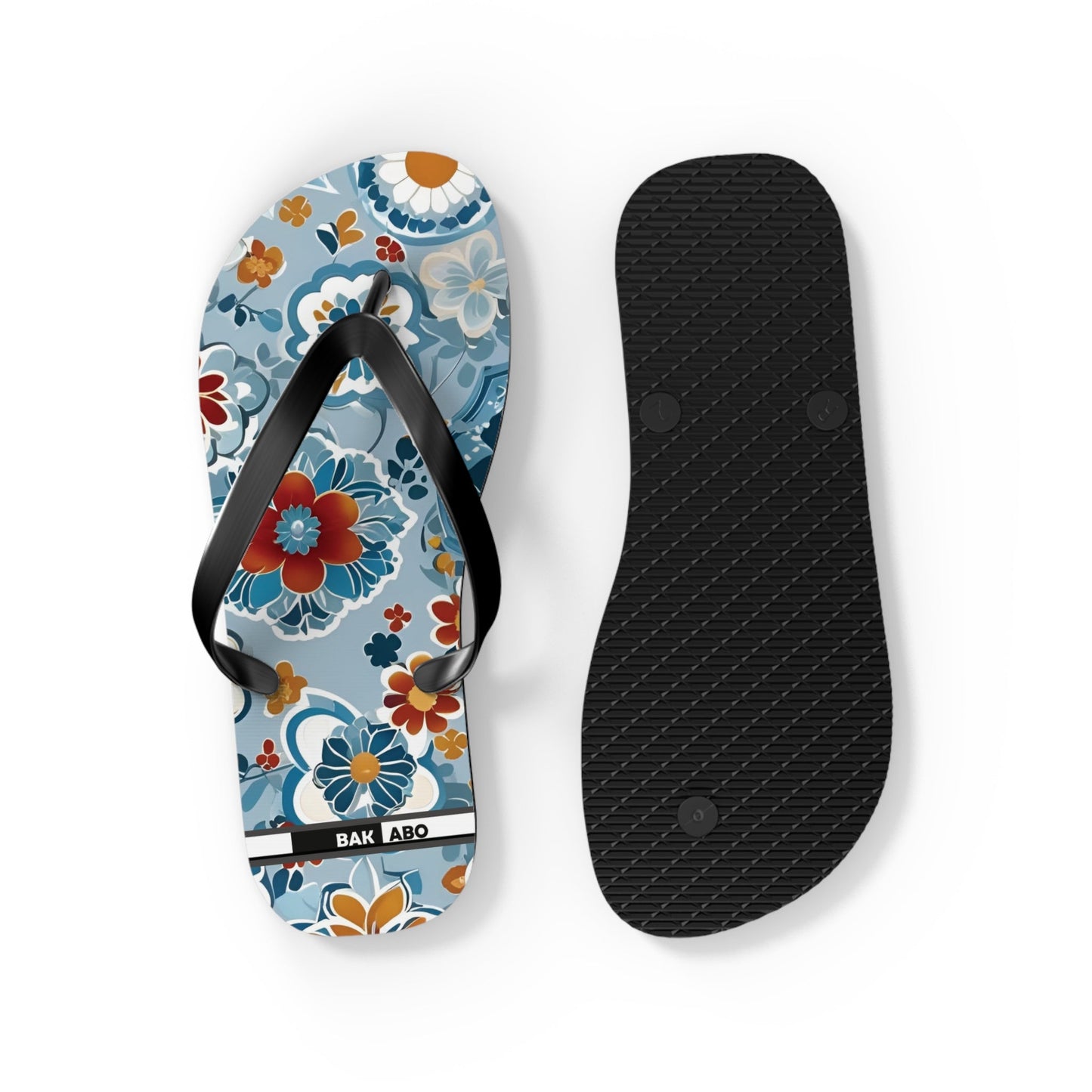 Floral Blue Retro Flip Flops — Women’s Summer Beach Sandals Printify bakabo.club