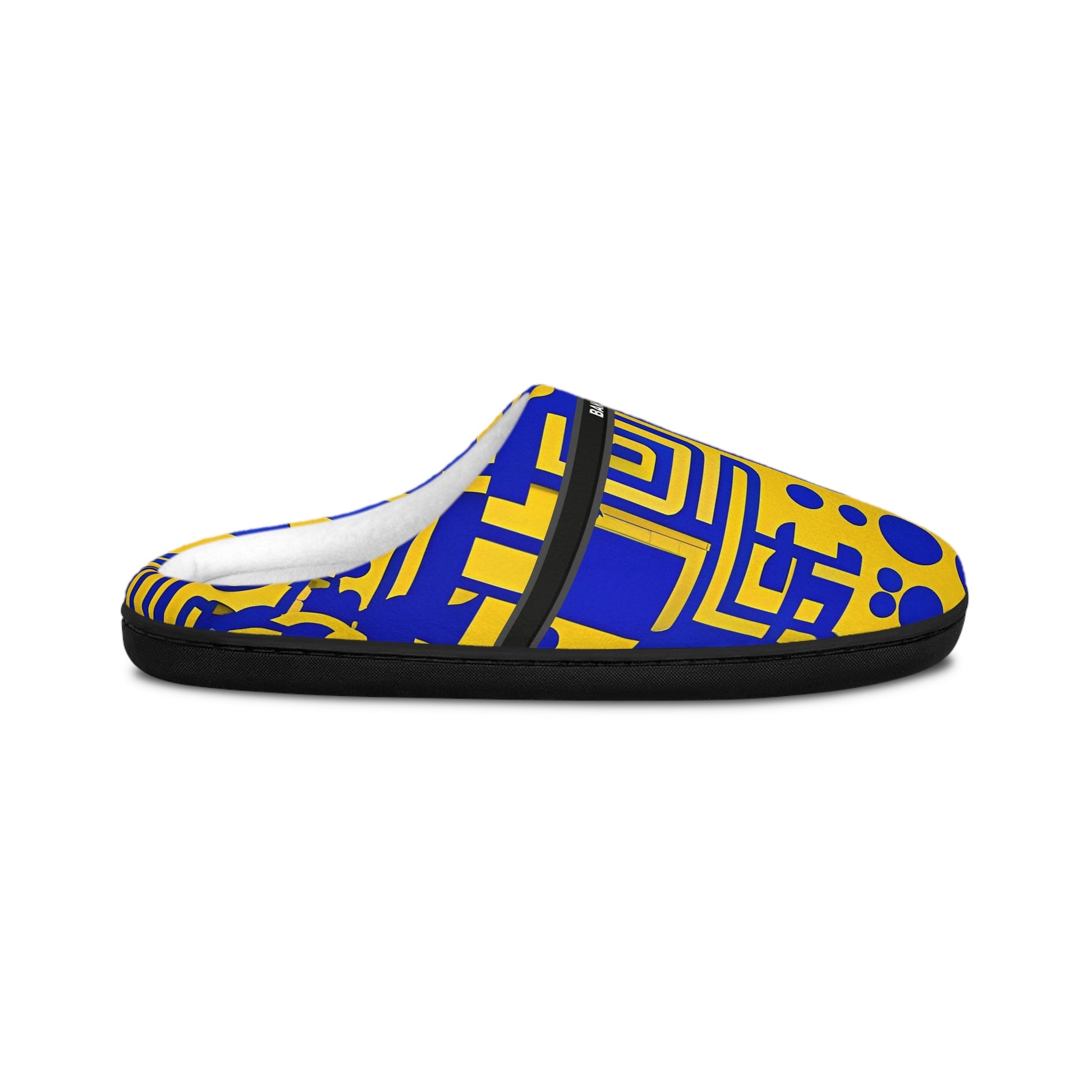 Graphic Pattern Women's Indoor Slippers — Bold Blue & Yellow Geometric Design BakAbo Studio BKS bakabo.club
