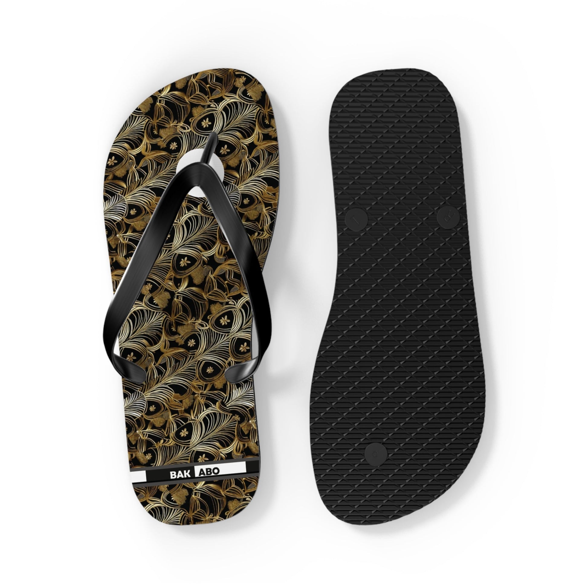 Peacock Feather Pattern Flip Flops — Tropical Beach Sandals with Elegant Feather Design Printify bakabo.club