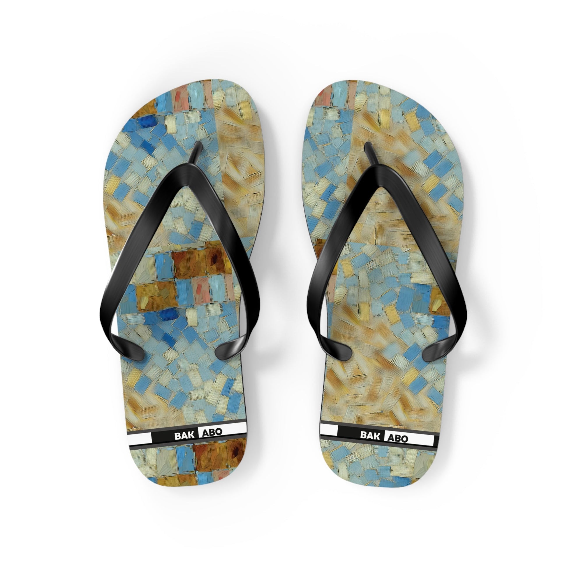 Mosaic Tile Flip Flops — Blue & Sand Beach Sandals Printify bakabo.club