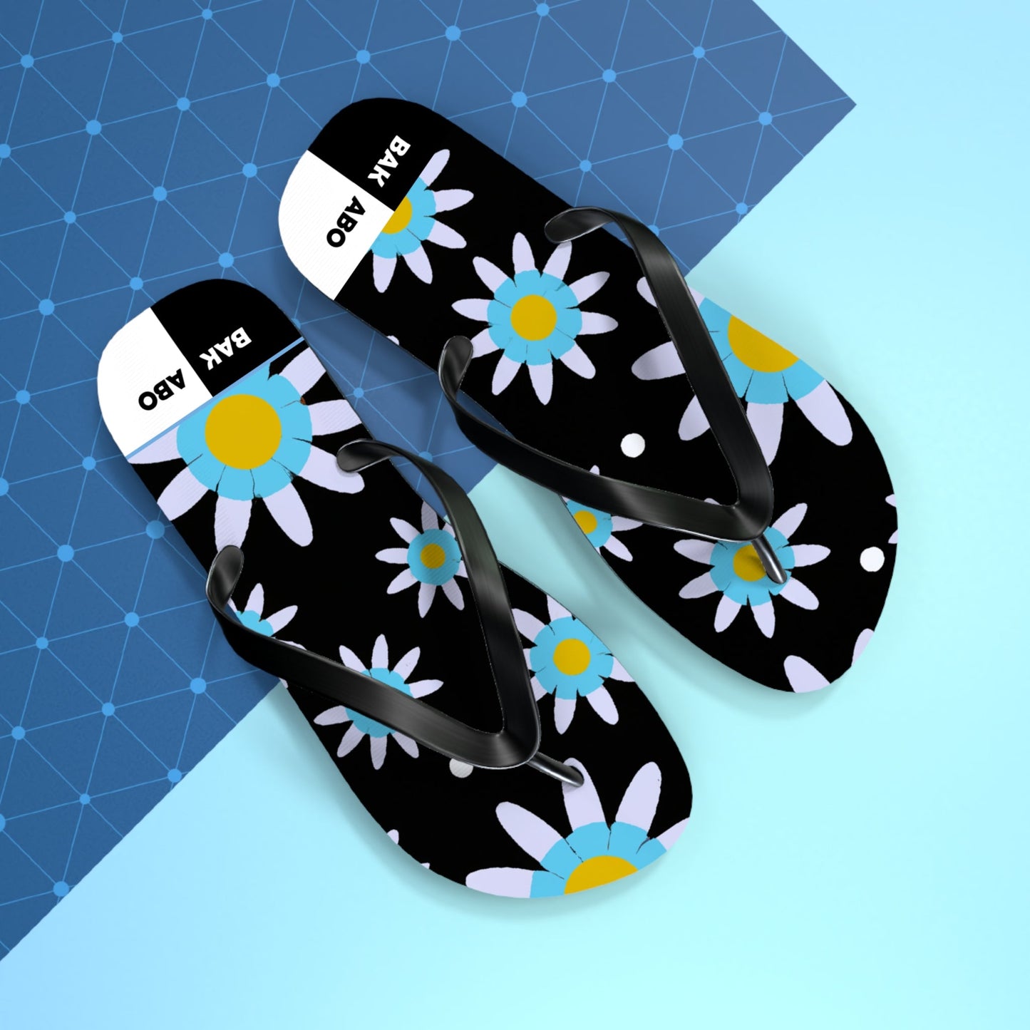 Daisy Pattern Flip Flops – Blue & Yellow Floral Summer Sandals Printify bakabo.club