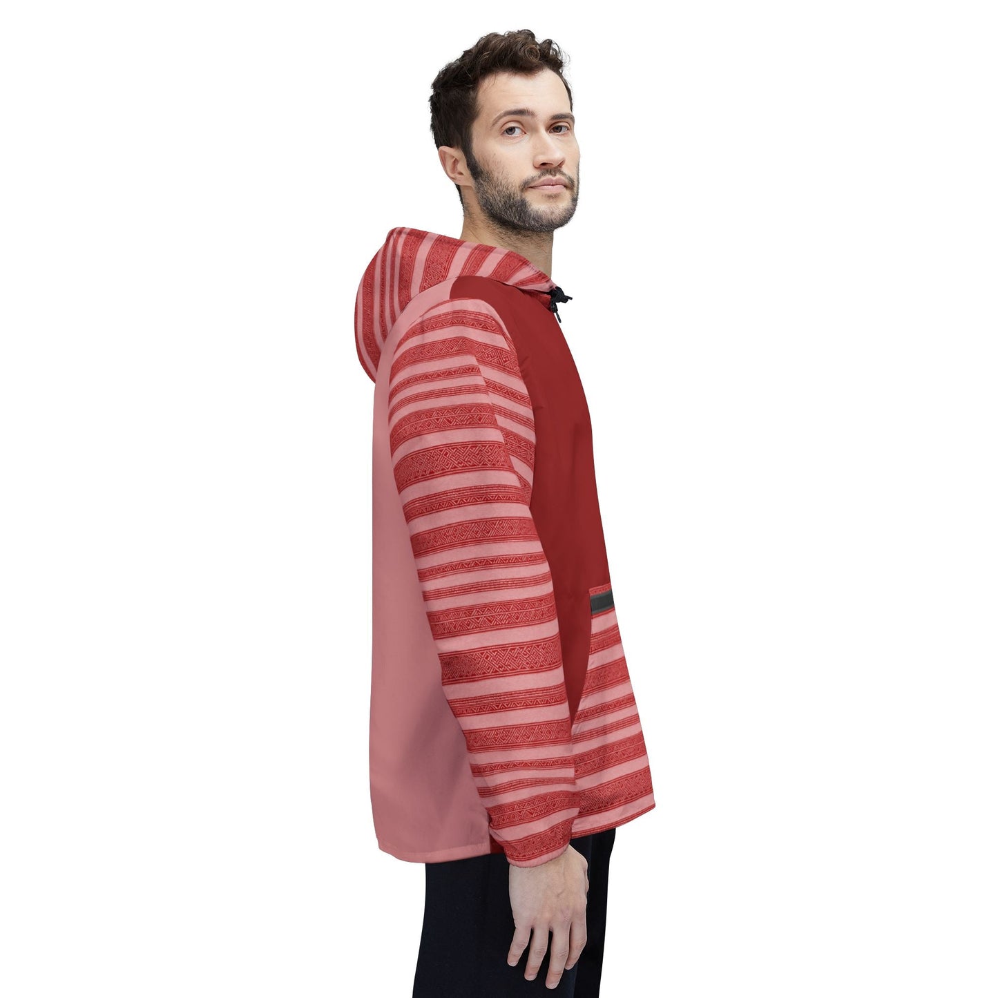 Striped Red Windbreaker Jacket — Lightweight Hooded Zip-Up Printify bakabo.club