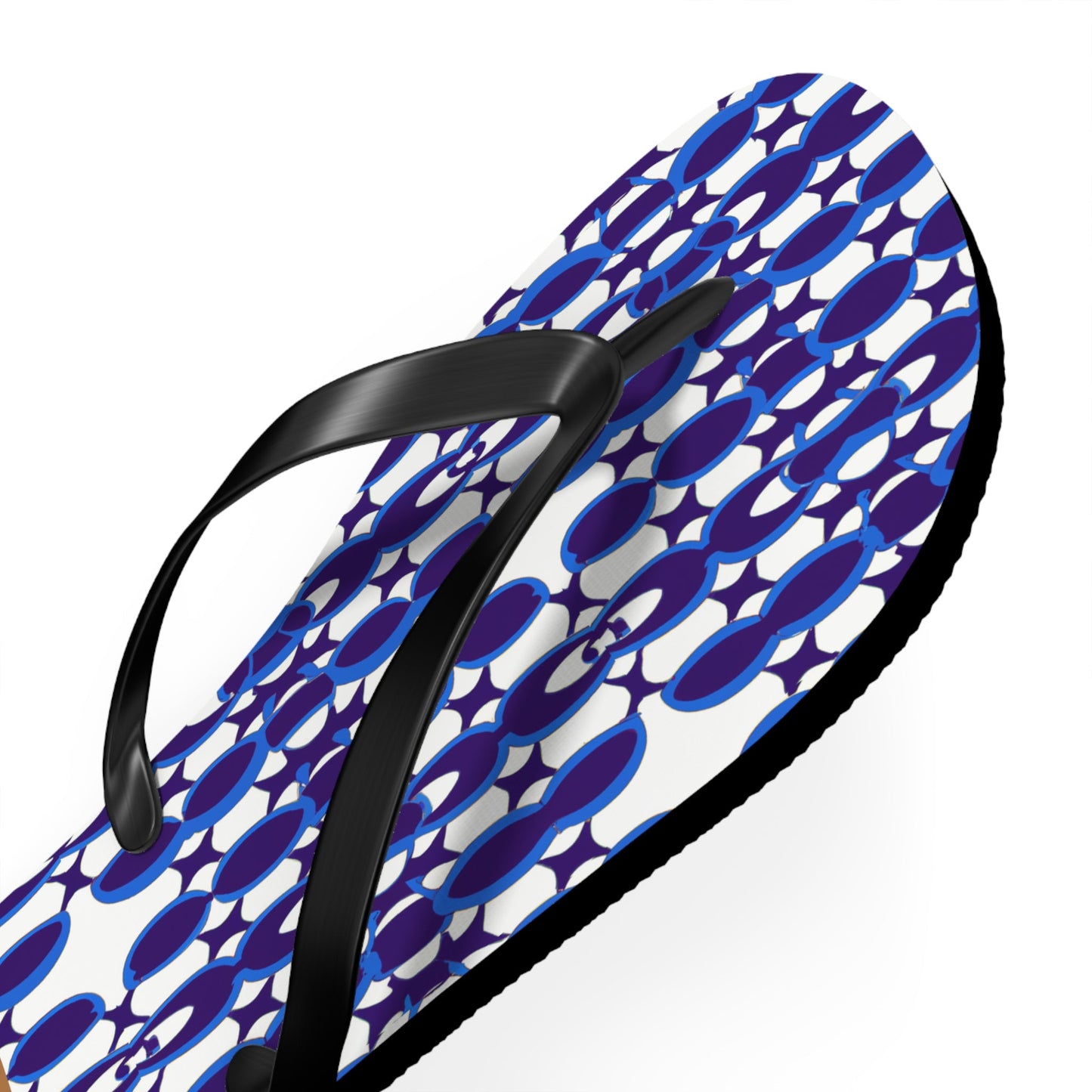 Geometric Blue Pattern Flip Flops — Bold Navy Mosaic Beach Sandals Printify bakabo.club