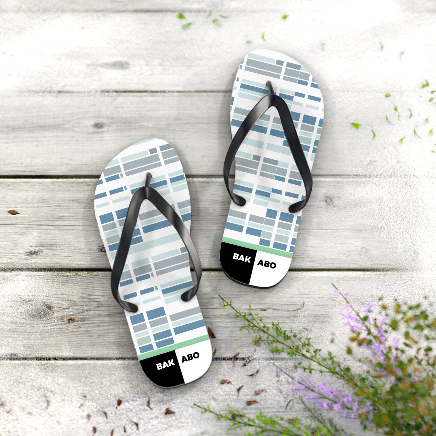 Plaid Blue Grid Flip Flops — Casual Beach Sandals with Modern Geometric Pattern Printify bakabo.club