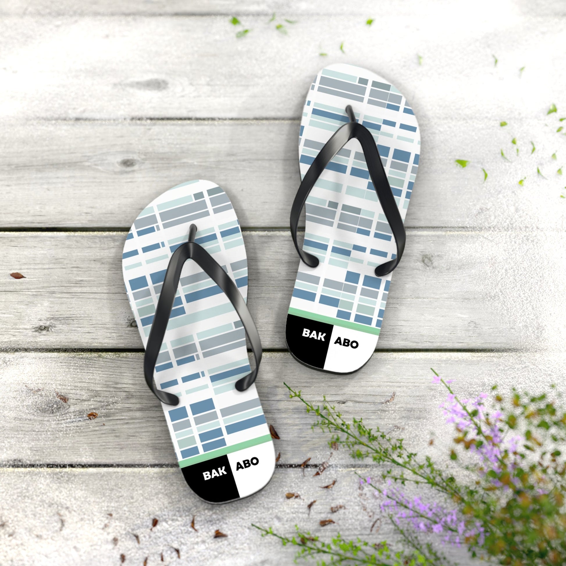 Plaid Blue Grid Flip Flops — Casual Beach Sandals with Modern Geometric Pattern Printify bakabo.club