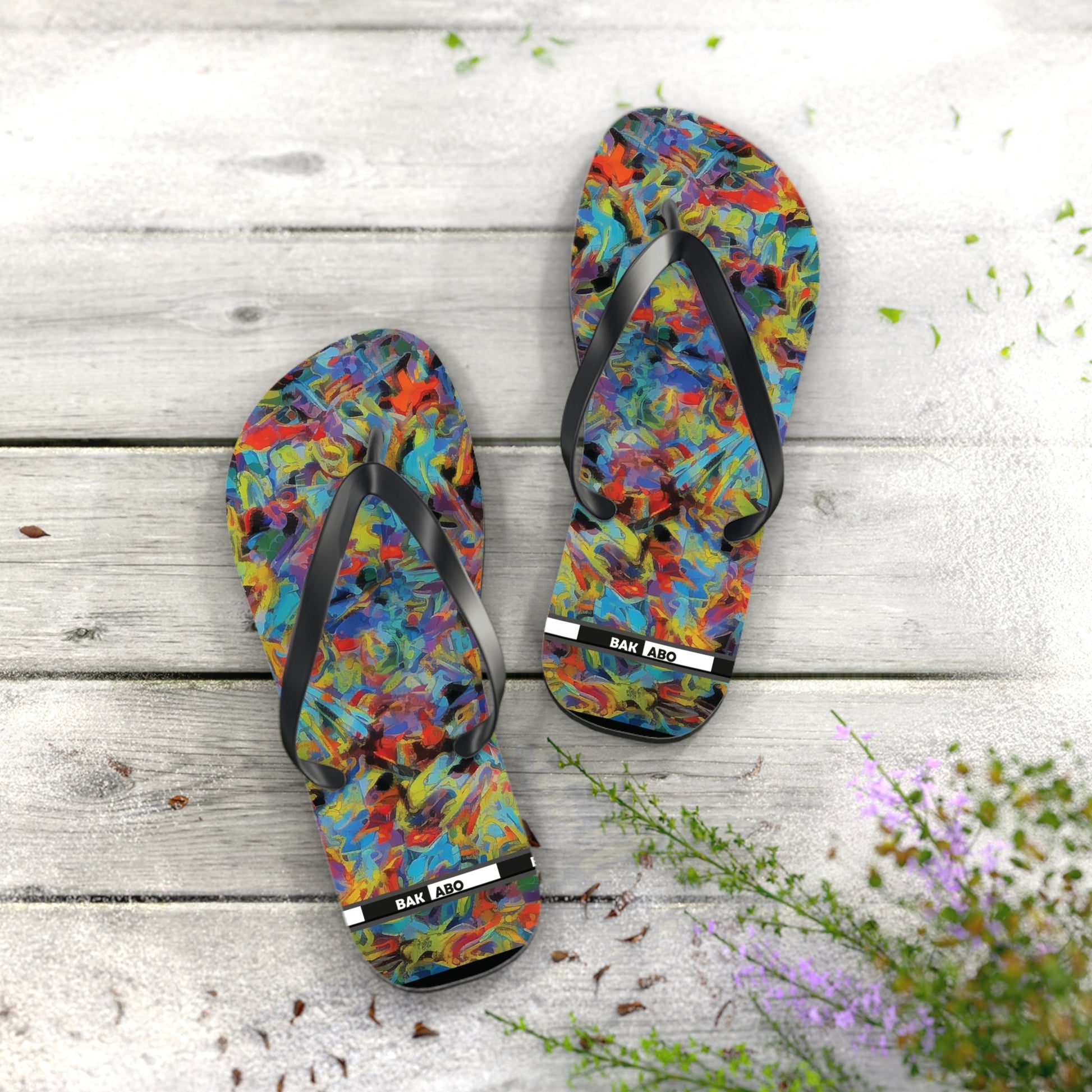 Color Splash Flip Flops — Vibrant Abstract Summer Sandals Printify bakabo.club