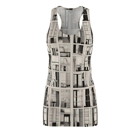 Architectural Grid Racerback Dress – Monochrome Window Pattern Printify bakabo.club