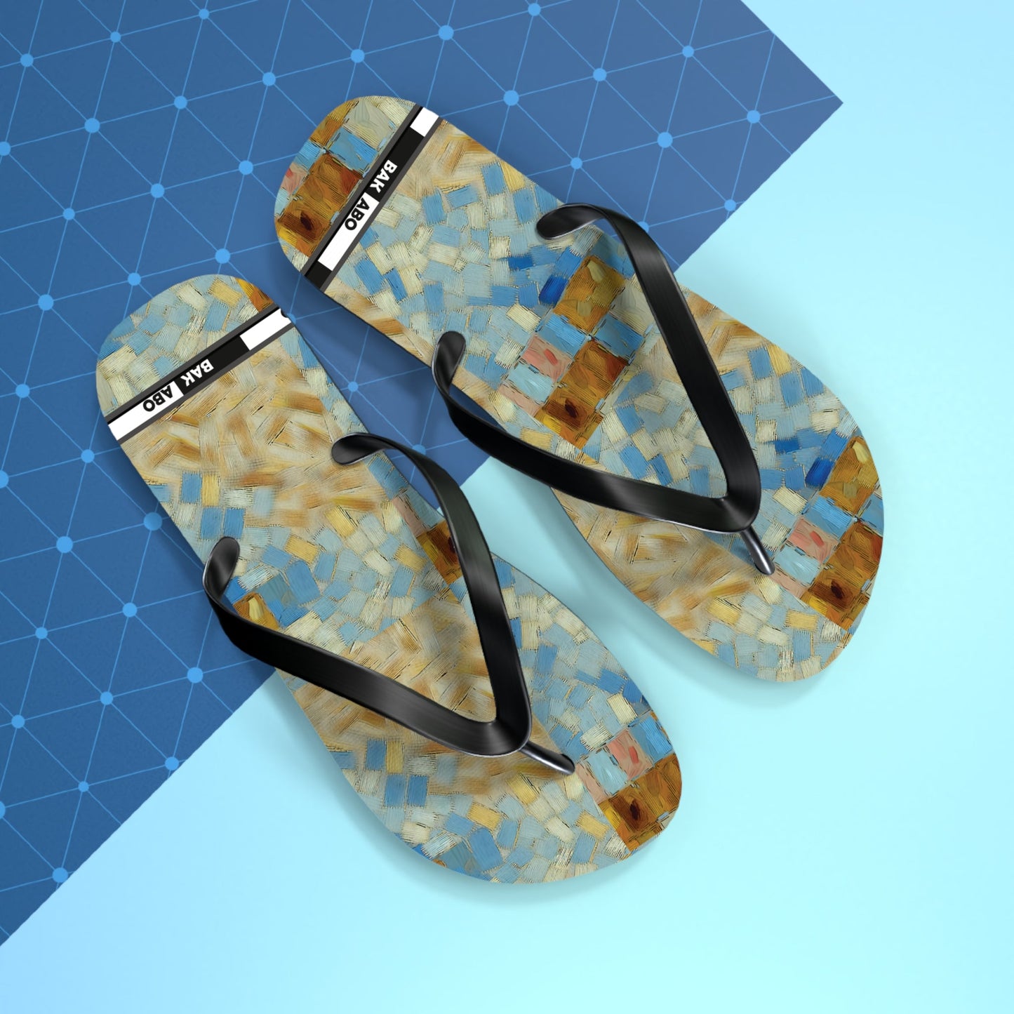 Mosaic Tile Flip Flops — Blue & Sand Beach Sandals Printify bakabo.club