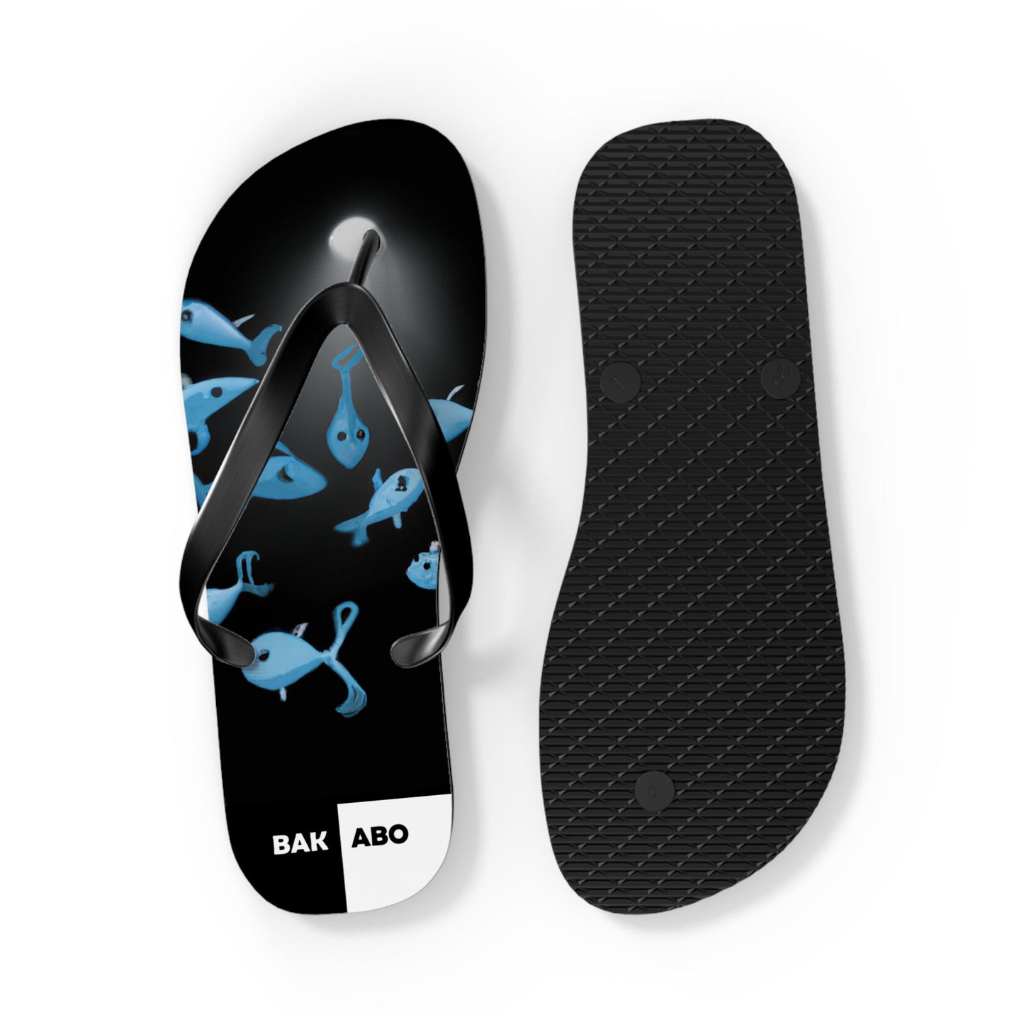 Blue Fish Pattern Flip Flops — Beach Sandals with Cute Fish Design Printify bakabo.club