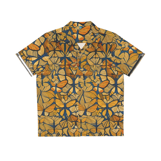 Butterfly Breeze Hawaiian Shirt — Golden Monarch Floral Camp Shirt Printify bakabo.club