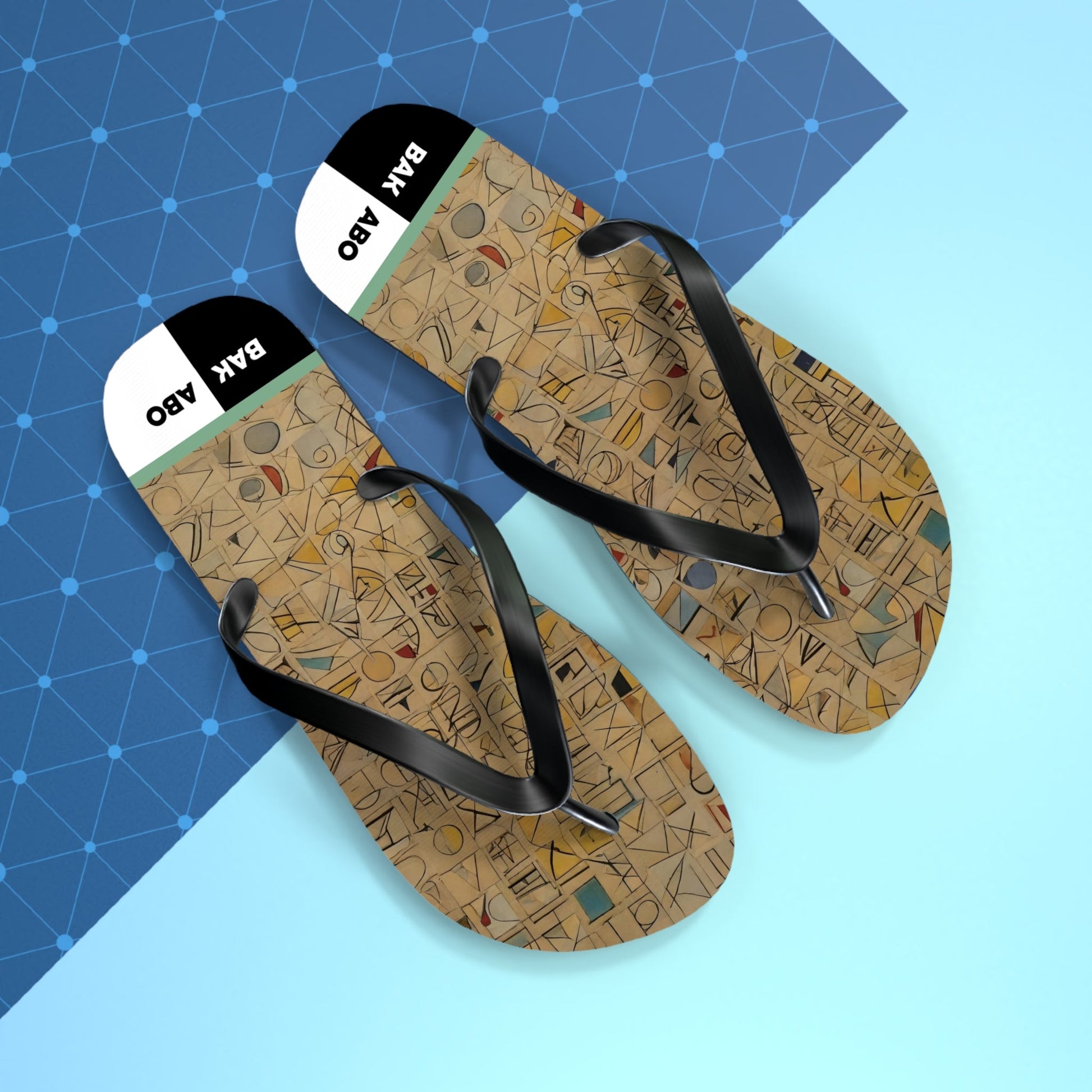 Abstract Geometric Flip Flops — Retro Pattern Beach Sandals Printify bakabo.club