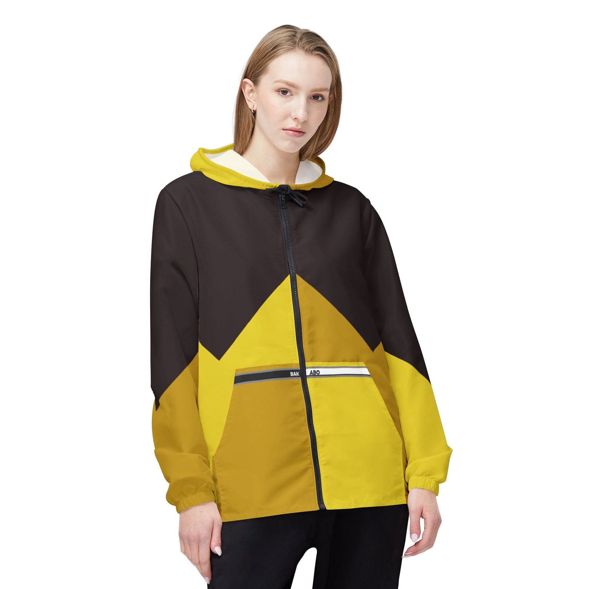 Yellow Chevron Windbreaker Jacket – Lightweight Hooded All-Over Print Printify bakabo.club