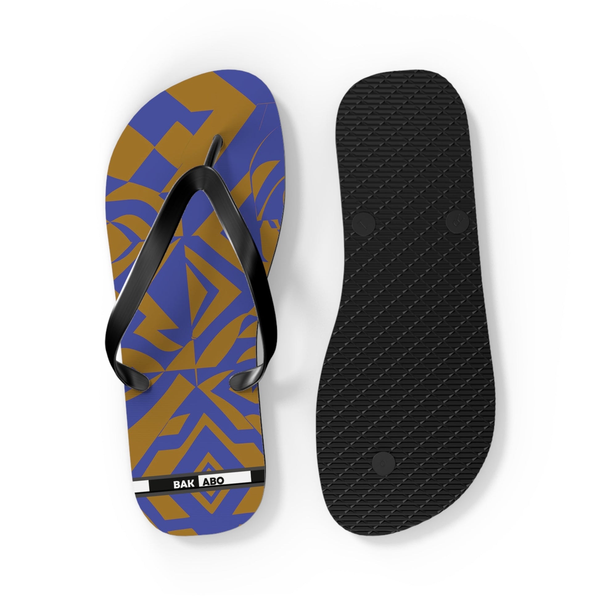Abstract Blue & Gold Flip Flops — Tropical Geometric Beach Sandals Printify bakabo.club