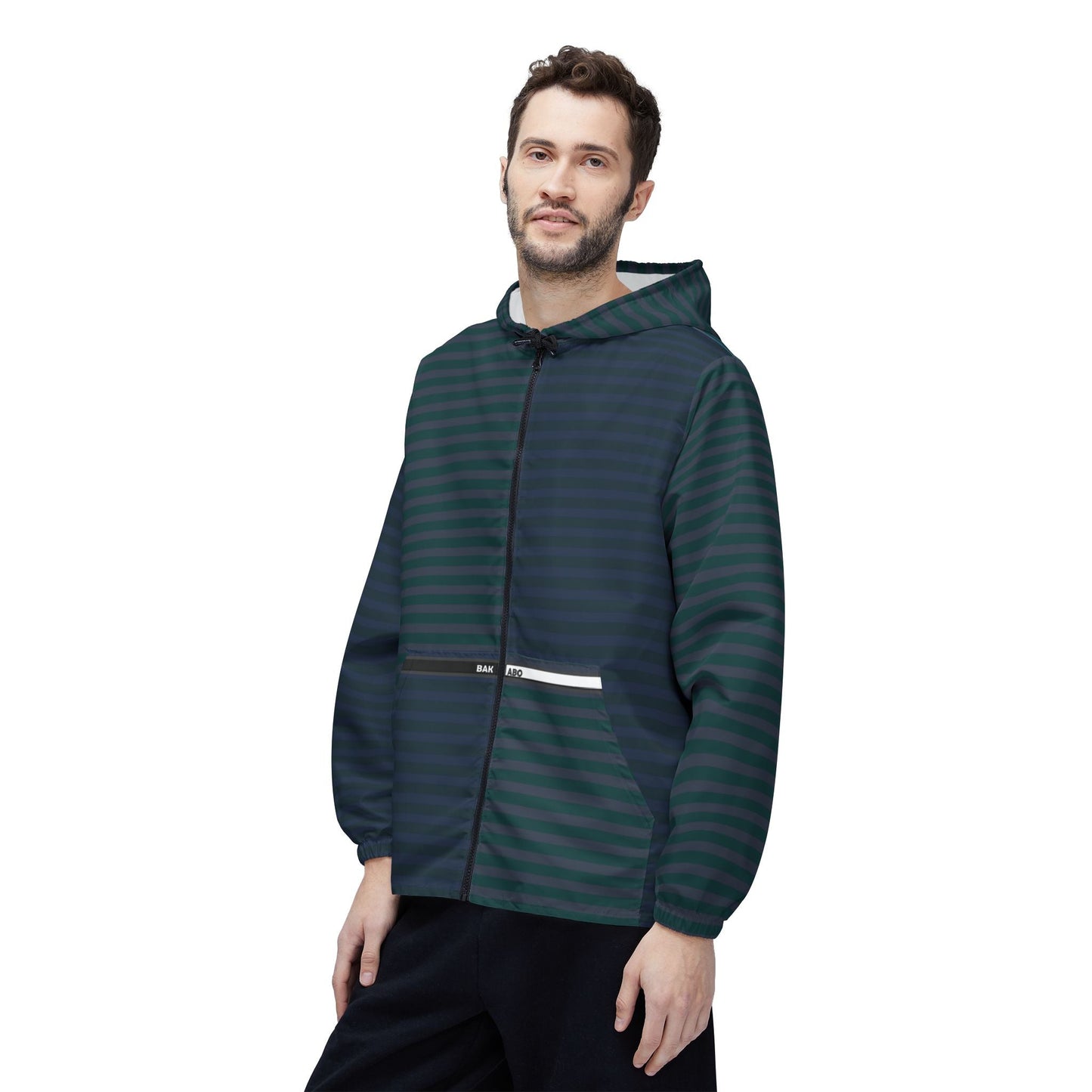 Striped Teal Windbreaker Jacket - Lightweight Hooded Windbreaker Printify bakabo.club