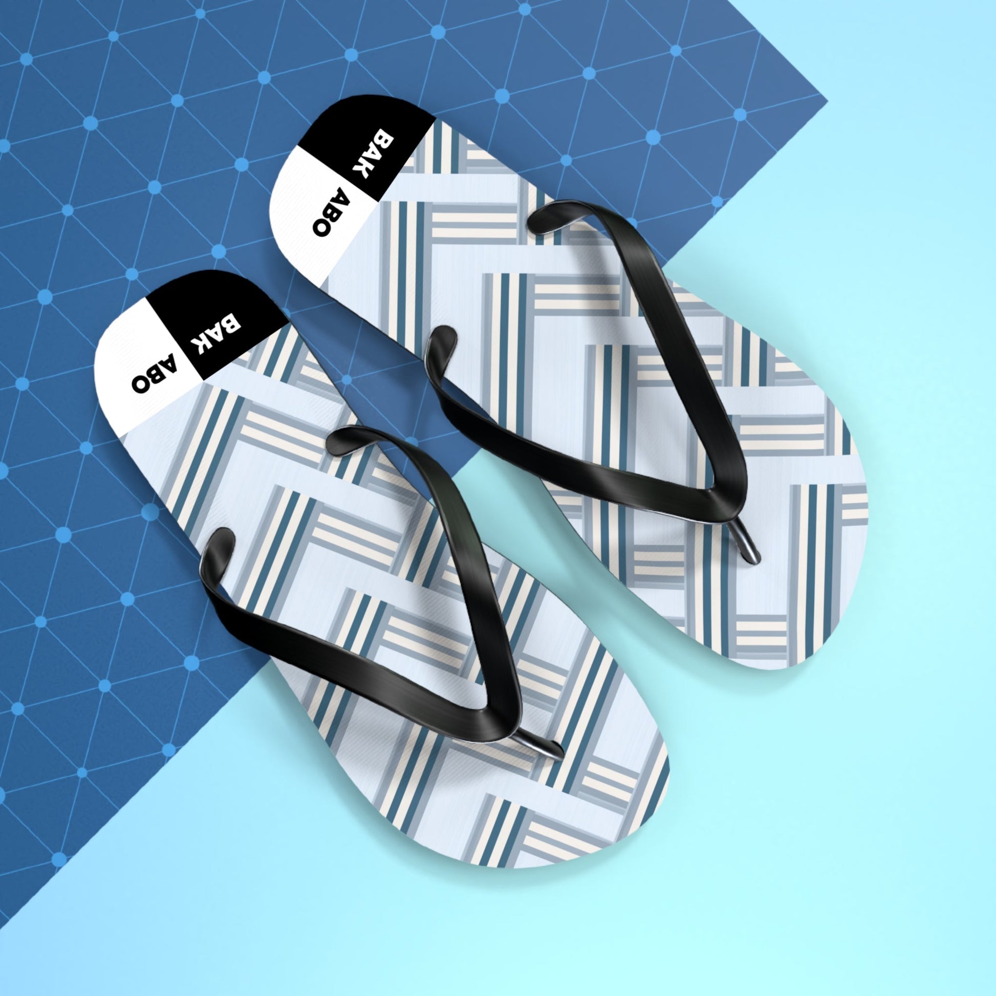 Blue Geometric Flip Flops — Light Plaid Summer Sandals Printify bakabo.club