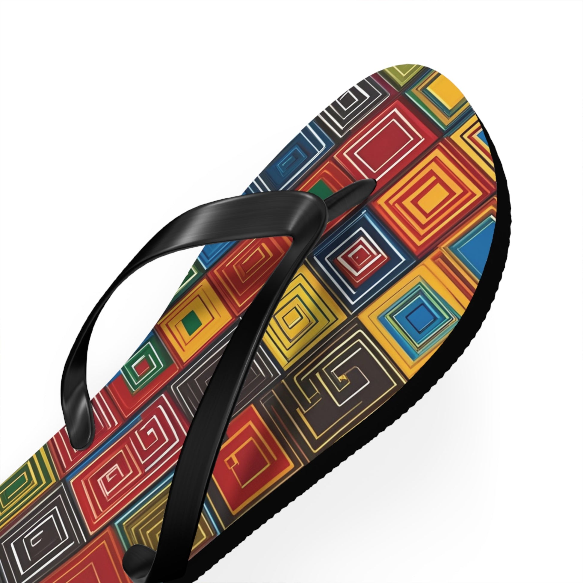 Colorful Geometric Square Flip Flops — Retro Pattern Beach Sandals Printify bakabo.club