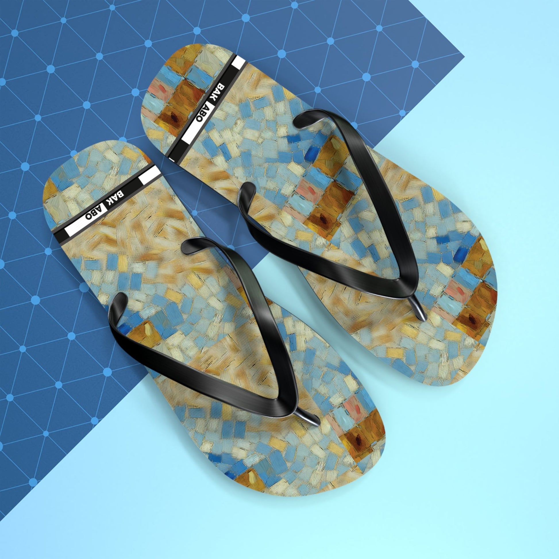 Mosaic Tile Flip Flops — Blue & Sand Beach Sandals Printify bakabo.club