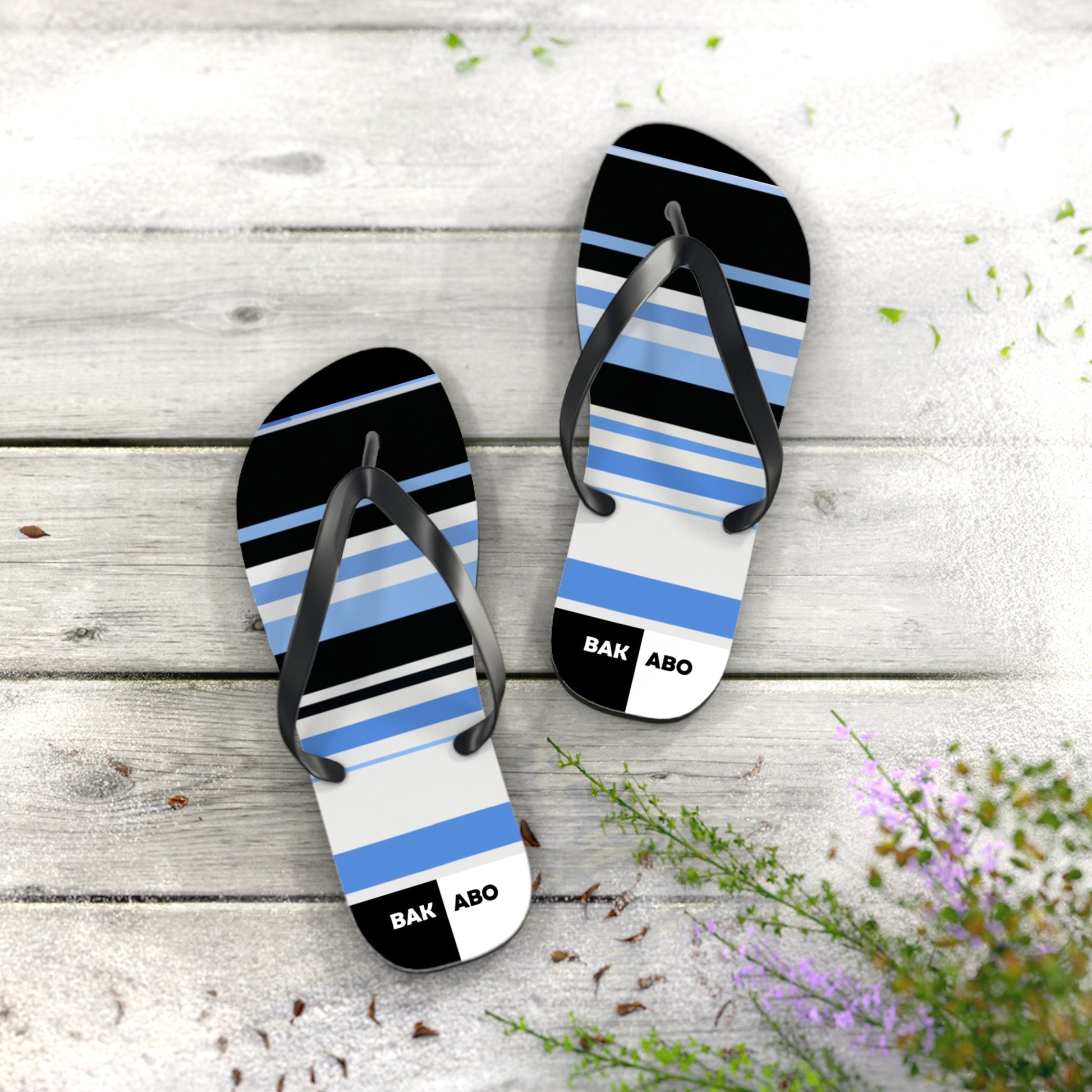 Striped Blue & Black Flip Flops – Lightweight Summer Beach Sandals Printify bakabo.club