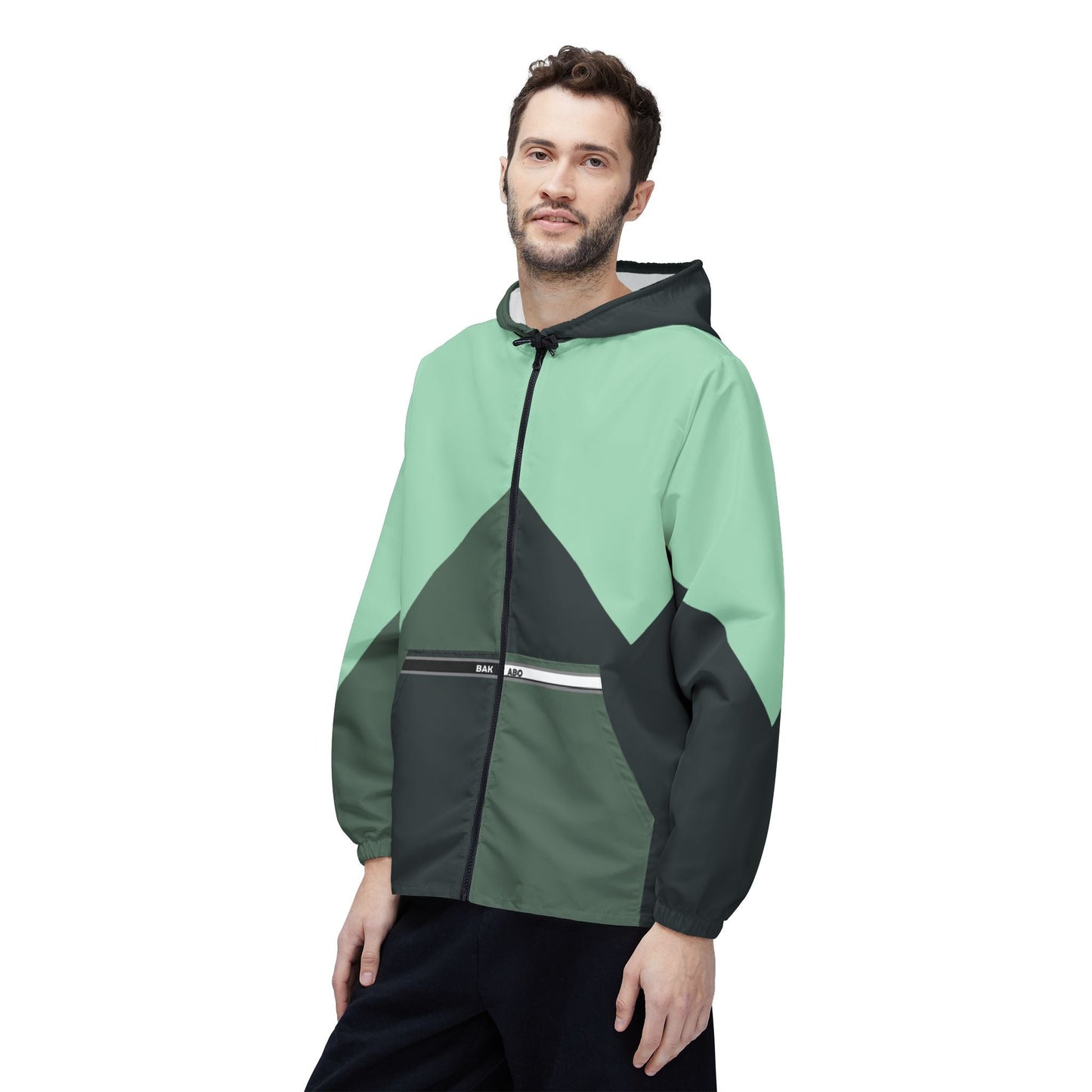 Mint Chevron Windbreaker Jacket — Lightweight Hooded Outdoor Jacket Printify bakabo.club