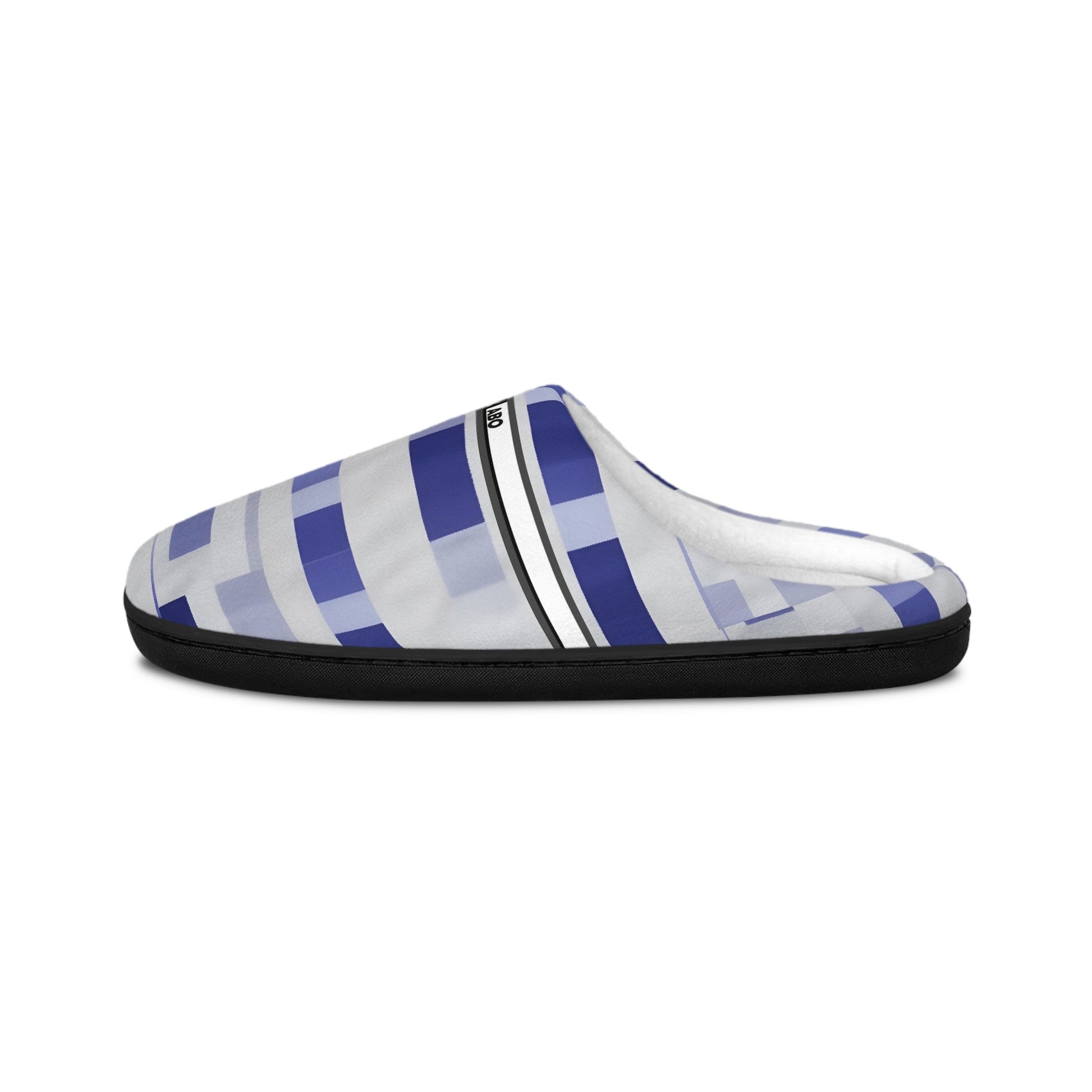 Striped Cozy Indoor Slippers — Blue Geometric Lounge Shoes BakAbo Studio BKS bakabo.club