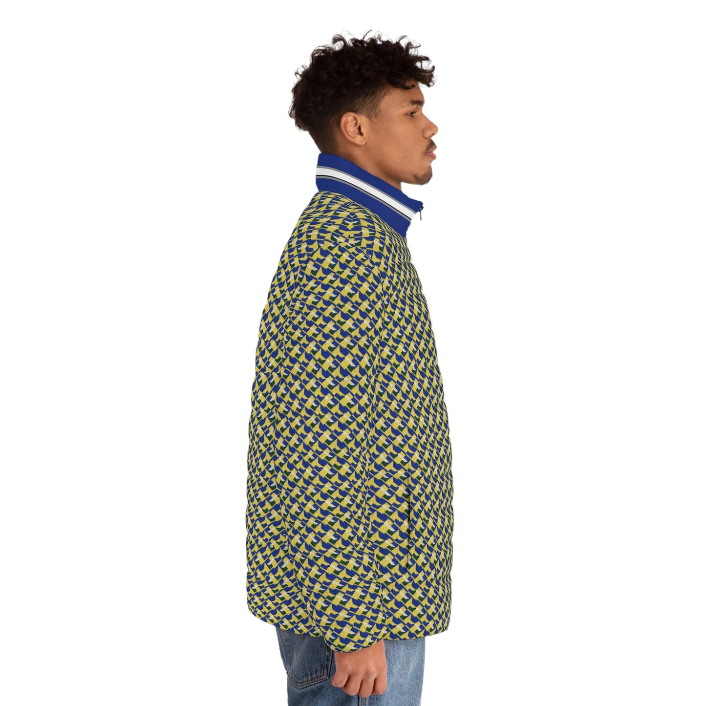 Men's Geometric Houndstooth Puffer Jacket – All-Over Print Printify bakabo.club
