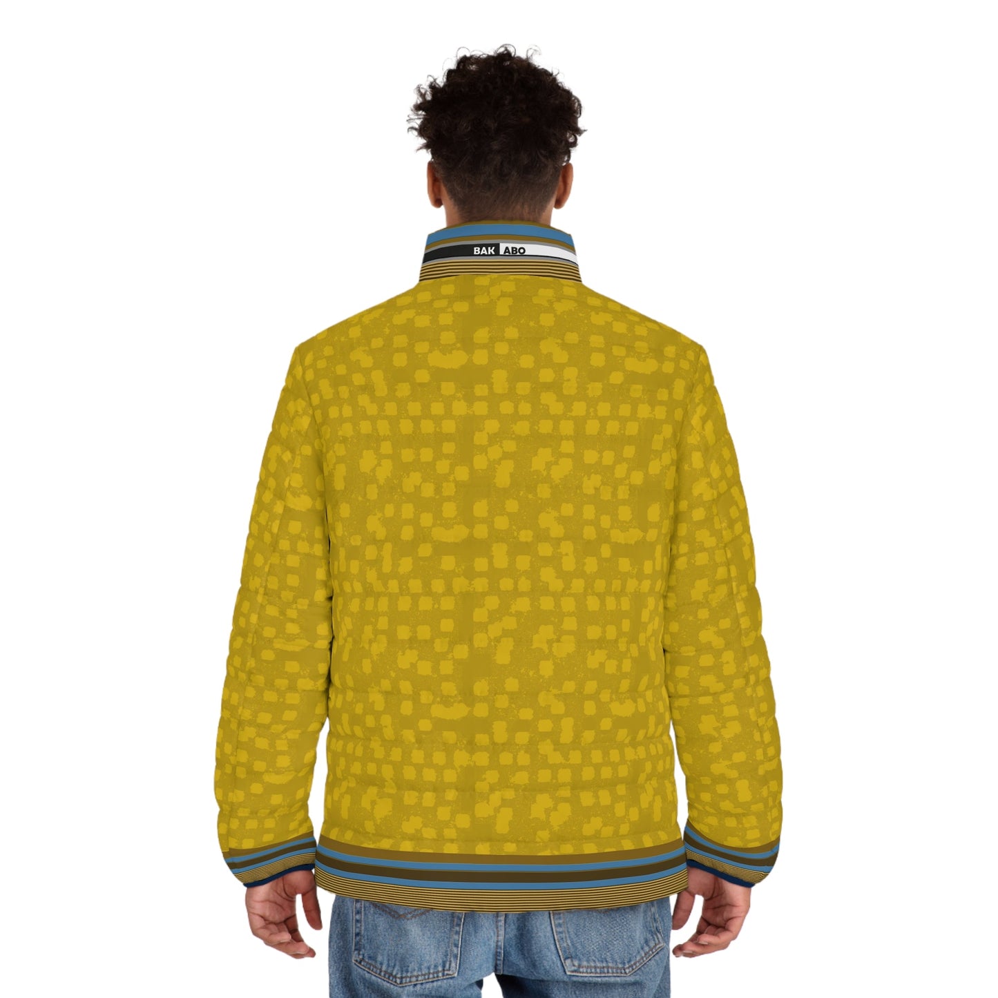 Men's Mustard Geometric Puffer Jacket Printify bakabo.club