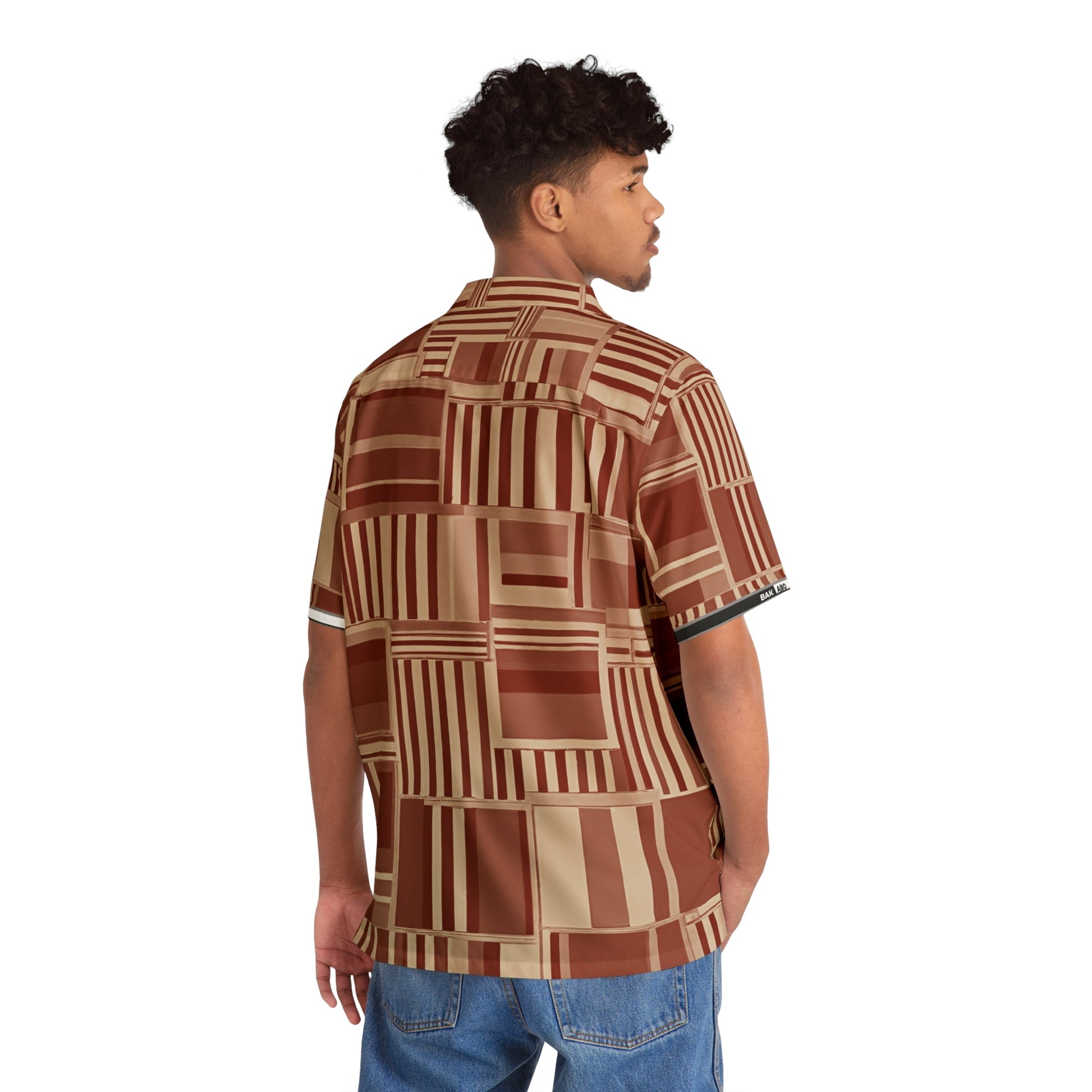 Retro Geometric Hawaiian Shirt — Brown Block Pattern AOP Printify bakabo.club