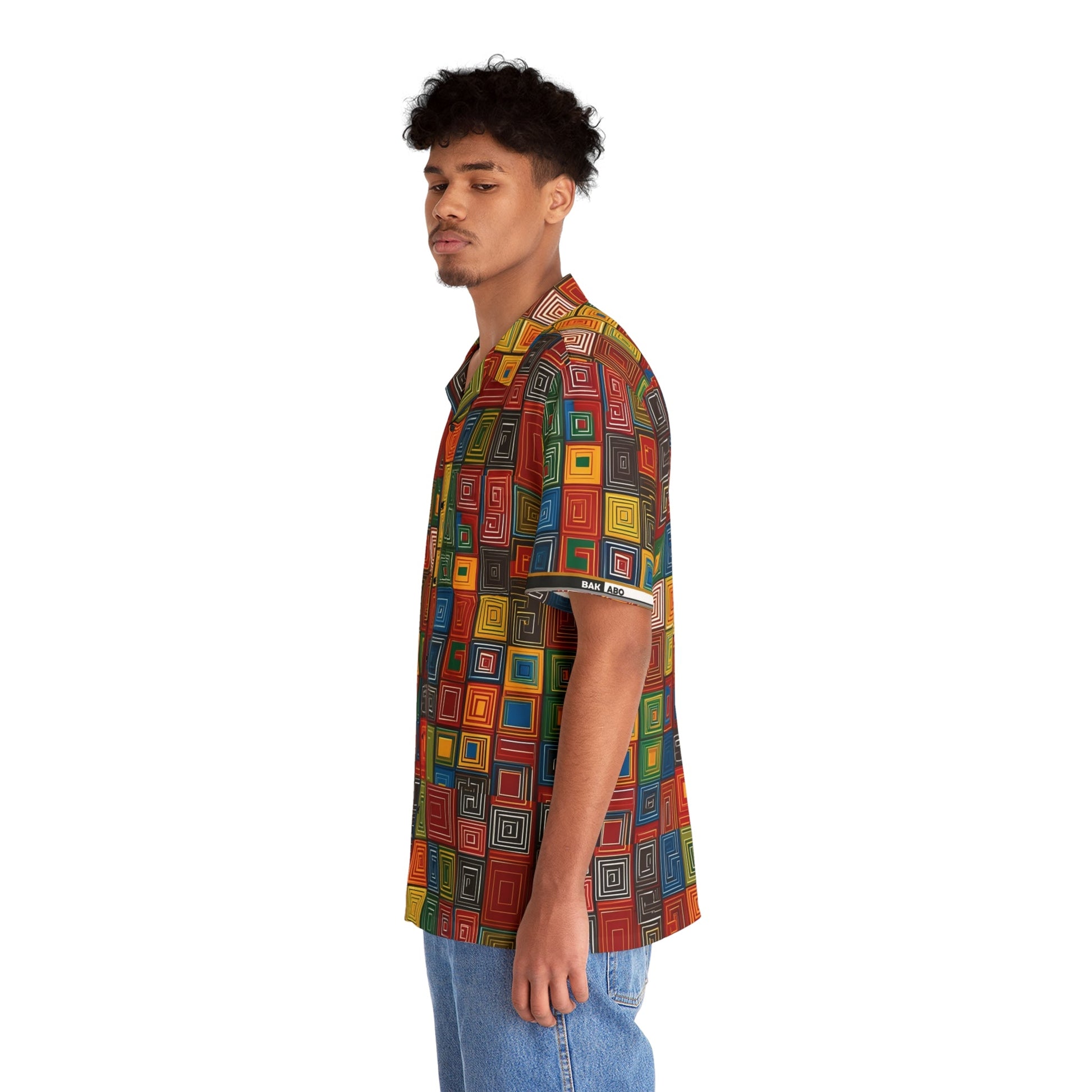 Men's Geometric Hawaiian Shirt — Colorful Retro Square Pattern AOP Printify bakabo.club