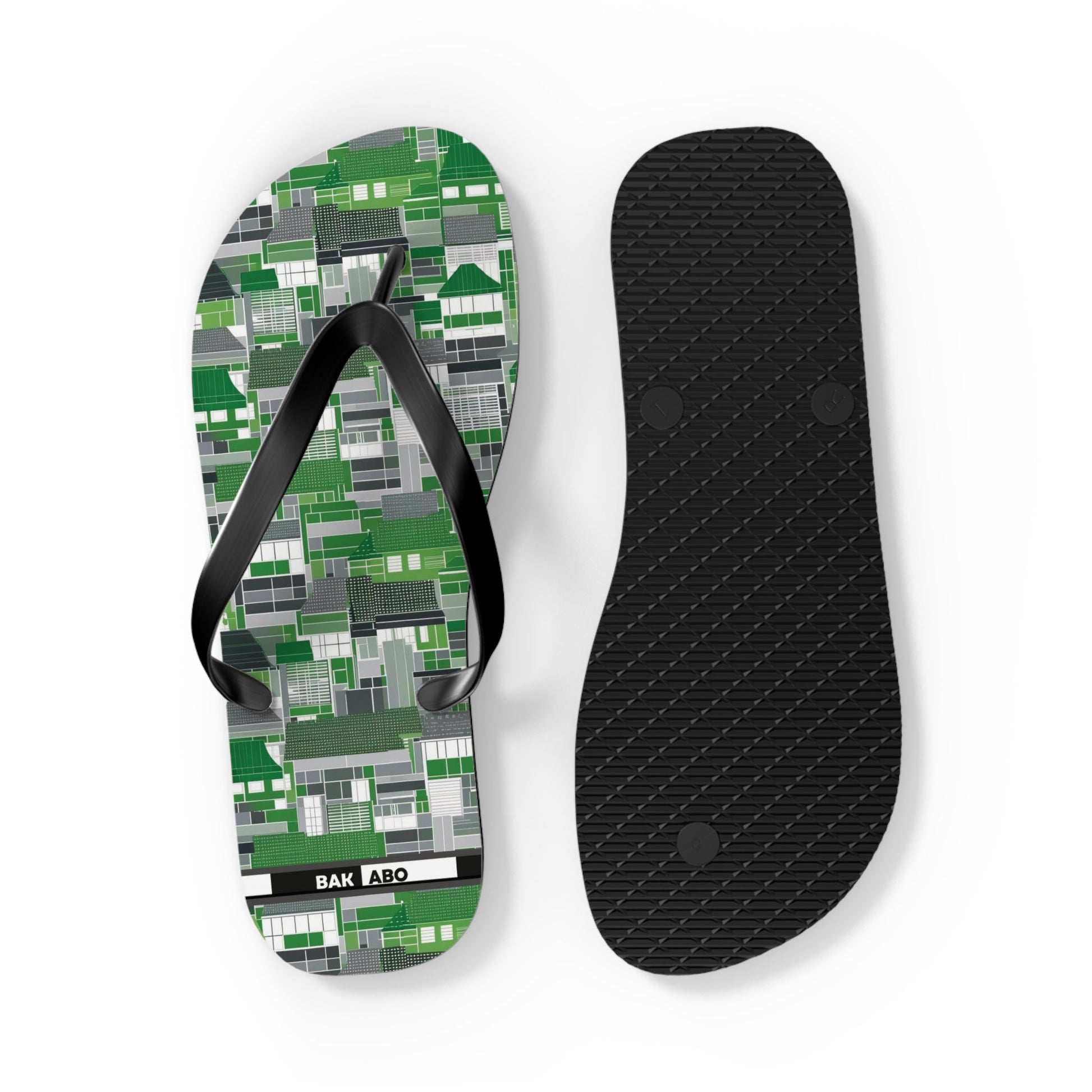 Green Geometric Flip Flops — Modern Pixelated Pattern Beach Sandals Printify bakabo.club