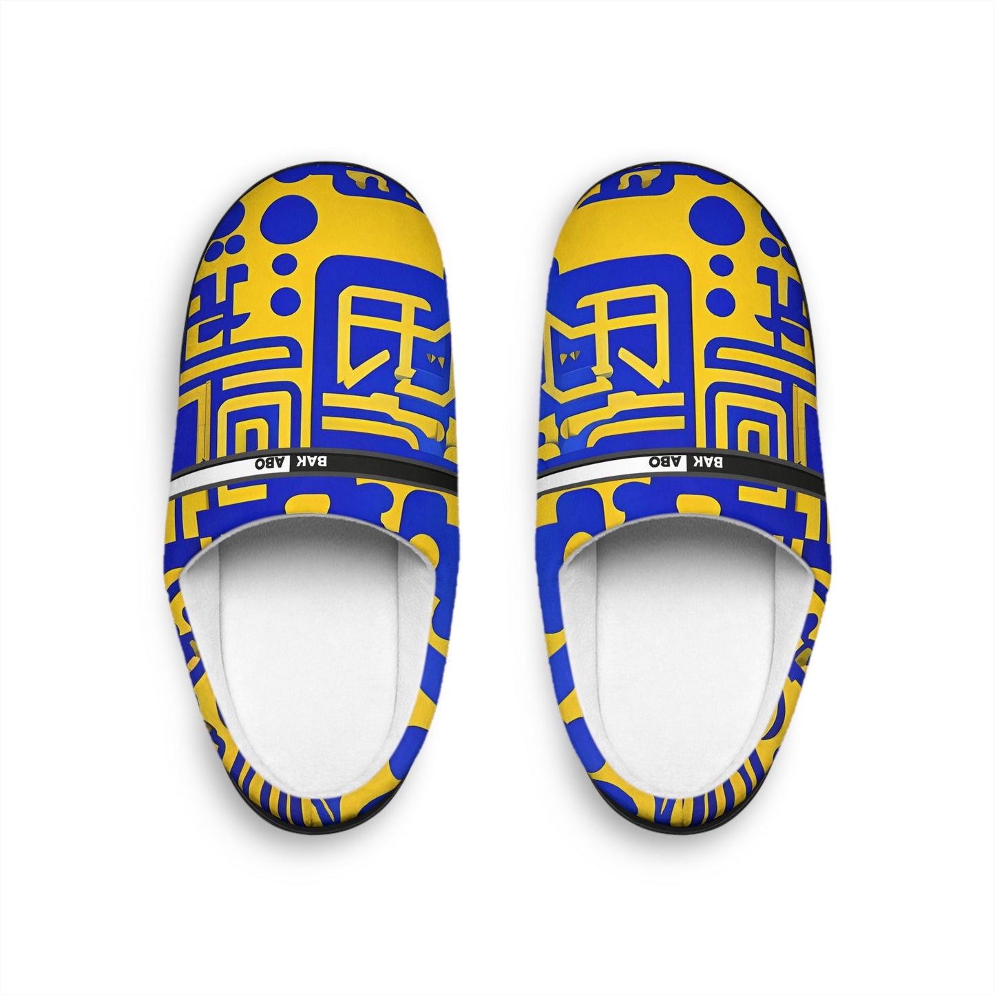 Graphic Pattern Women's Indoor Slippers — Bold Blue & Yellow Geometric Design BakAbo Studio BKS bakabo.club