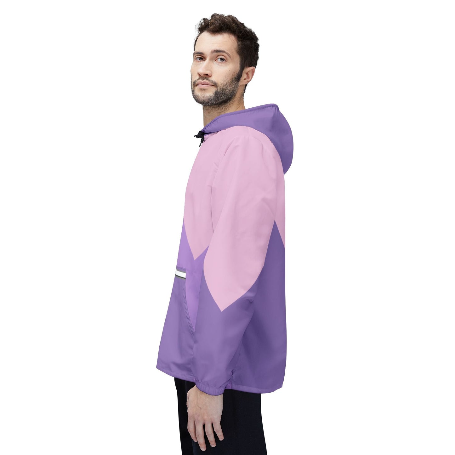 Pastel Chevron Windbreaker Jacket — Pink & Lavender Colorblock Hooded Jacket Printify bakabo.club