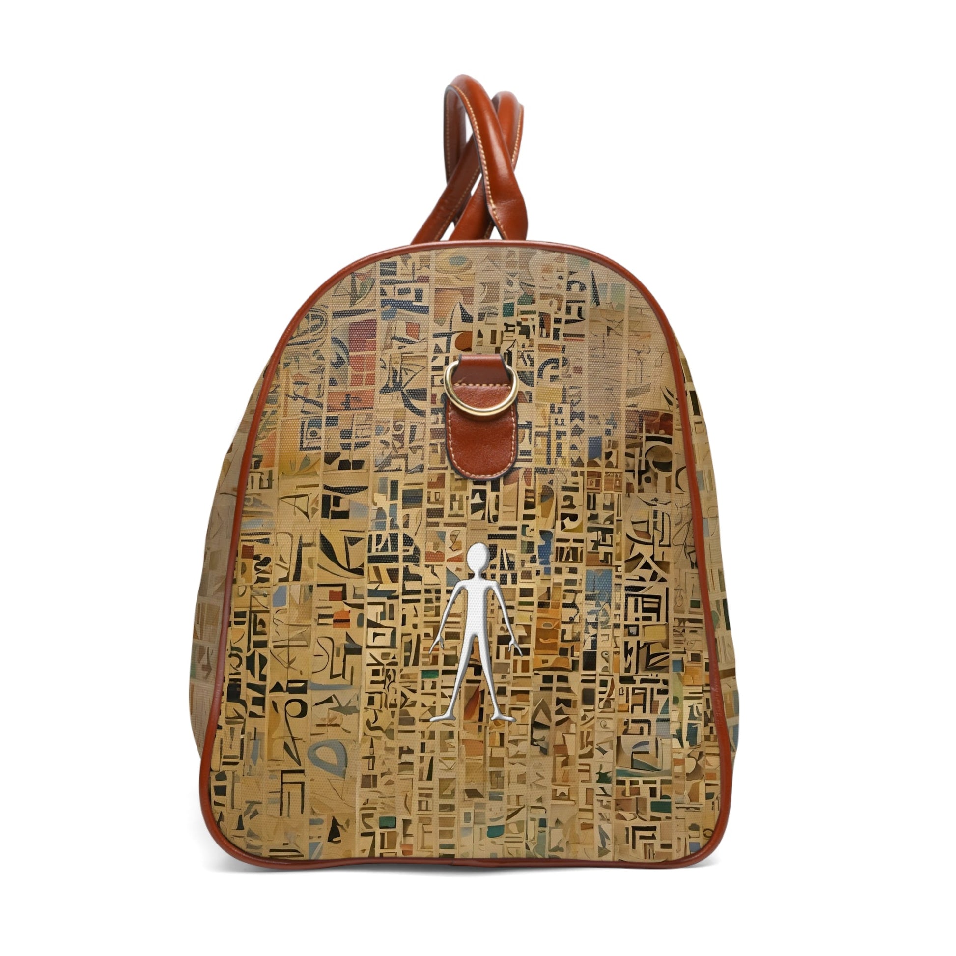 Waterproof Travel Duffel Bag — Abstract Mosaic Pattern with Stick Figure Printify bakabo.club