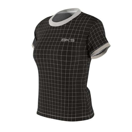 Women's Grid Ringer Tee - BKS Logo Printify bakabo.club