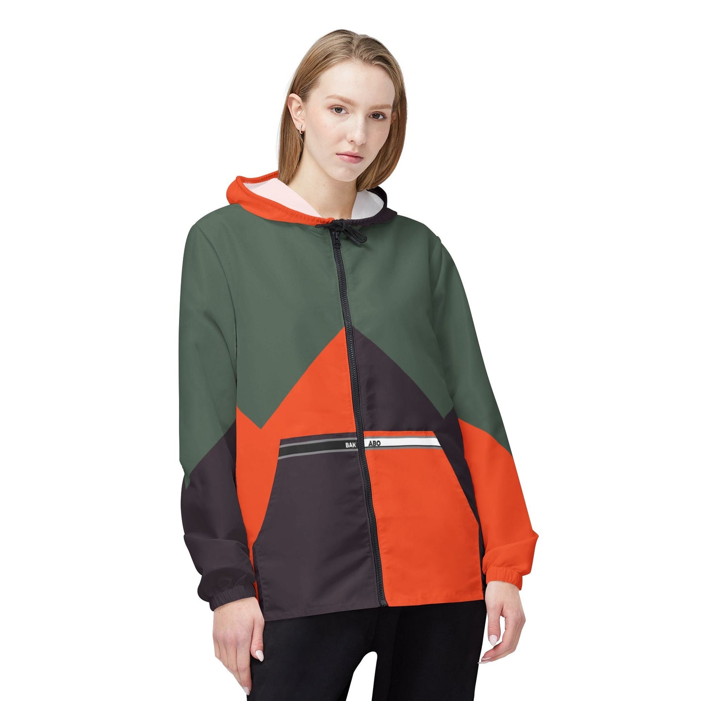 Windbreaker Jacket – Retro Chevron Colorblock Hooded Windbreaker Printify bakabo.club