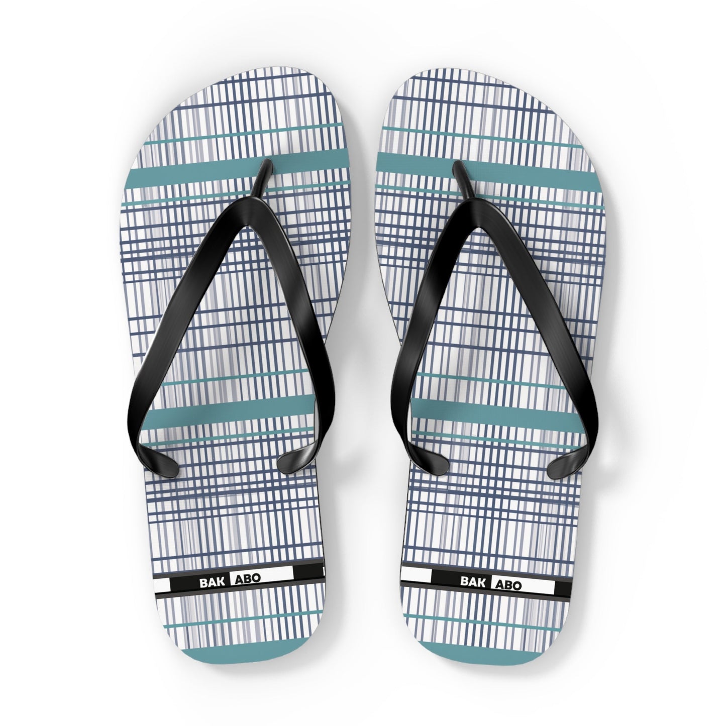 Plaid Teal Stripe Flip Flops — Casual Beach & Everyday Sandals Printify bakabo.club