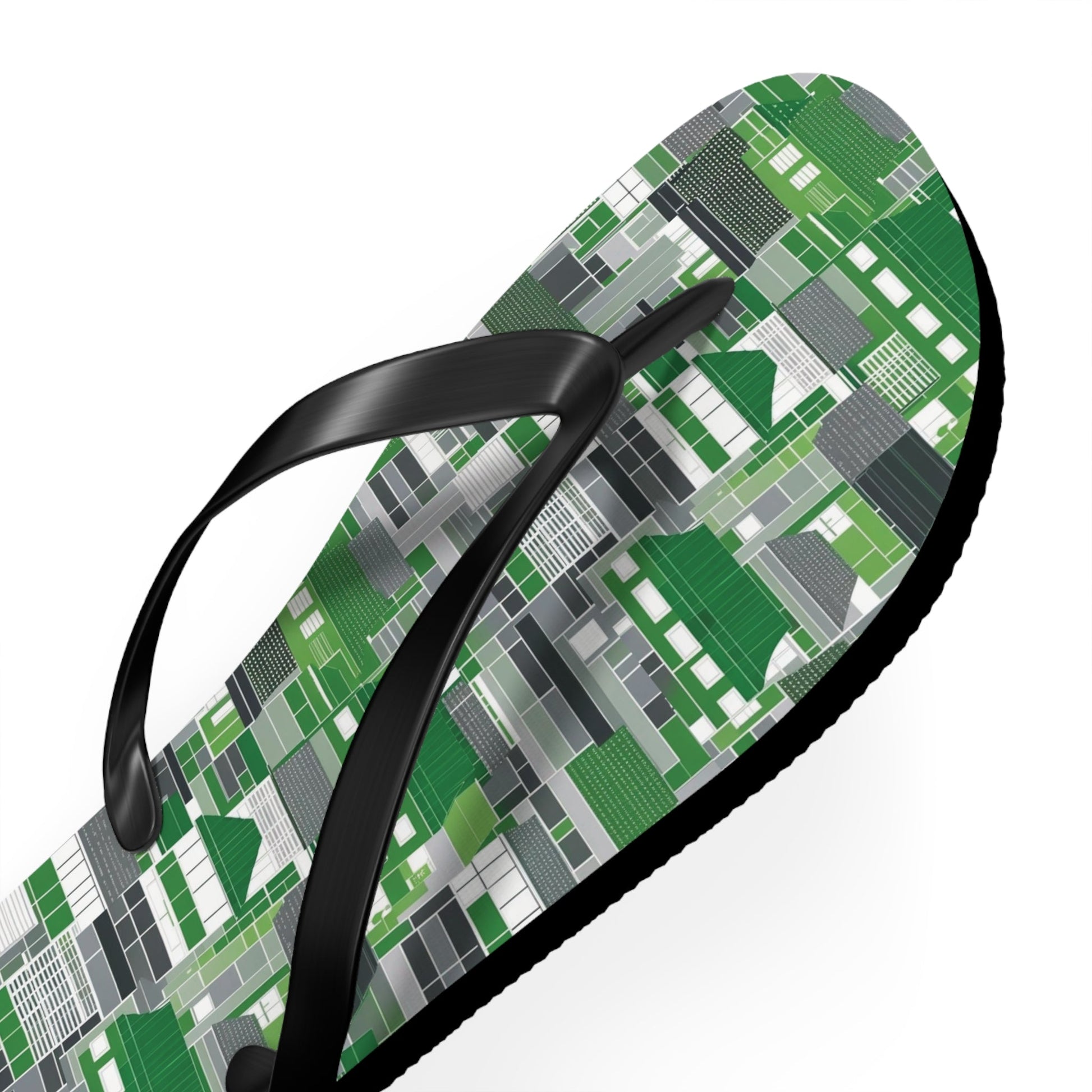 Green Geometric Flip Flops — Modern Pixelated Pattern Beach Sandals Printify bakabo.club