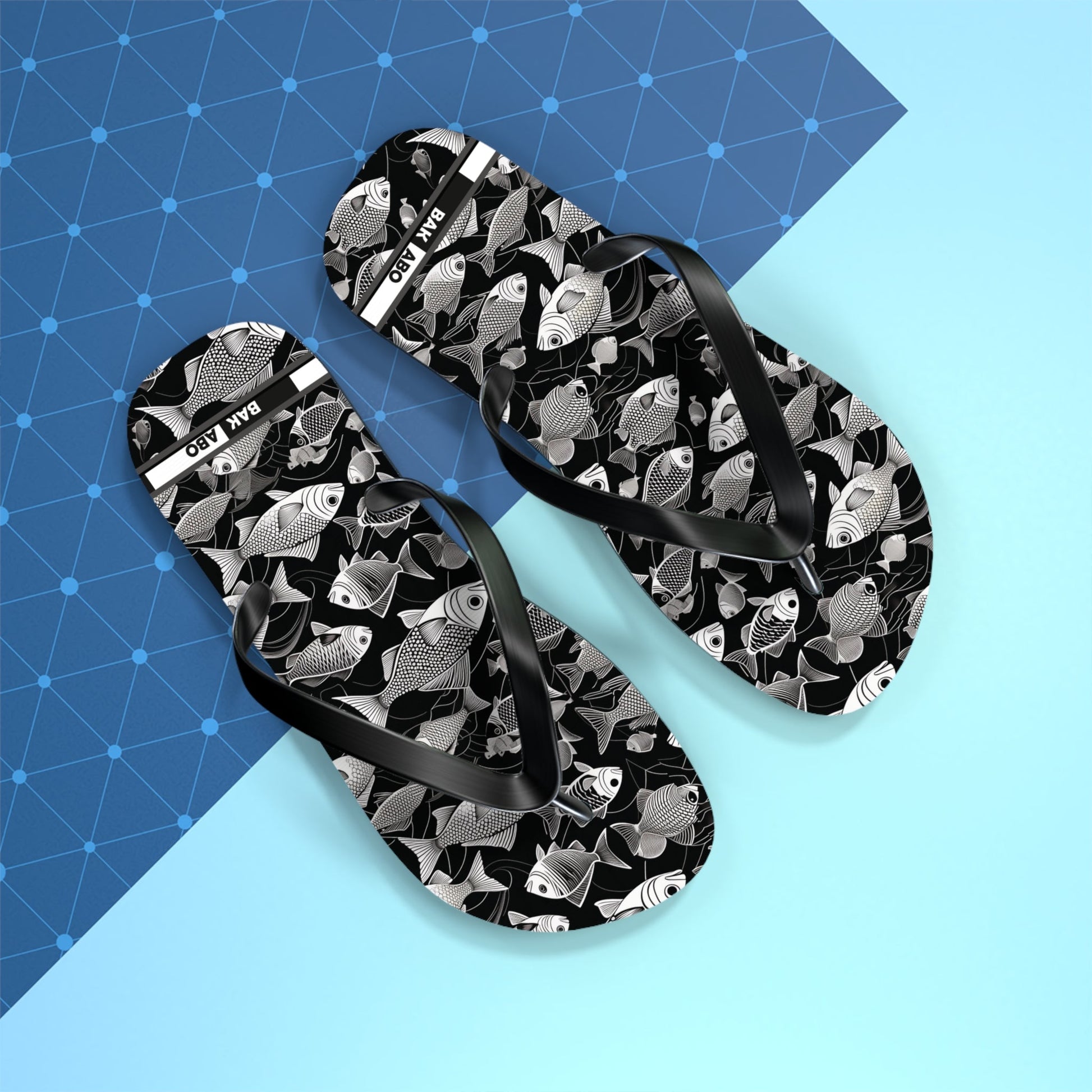 Tropical Fish Flip Flops — Black & White Beach Sandals with Fish Pattern Printify bakabo.club